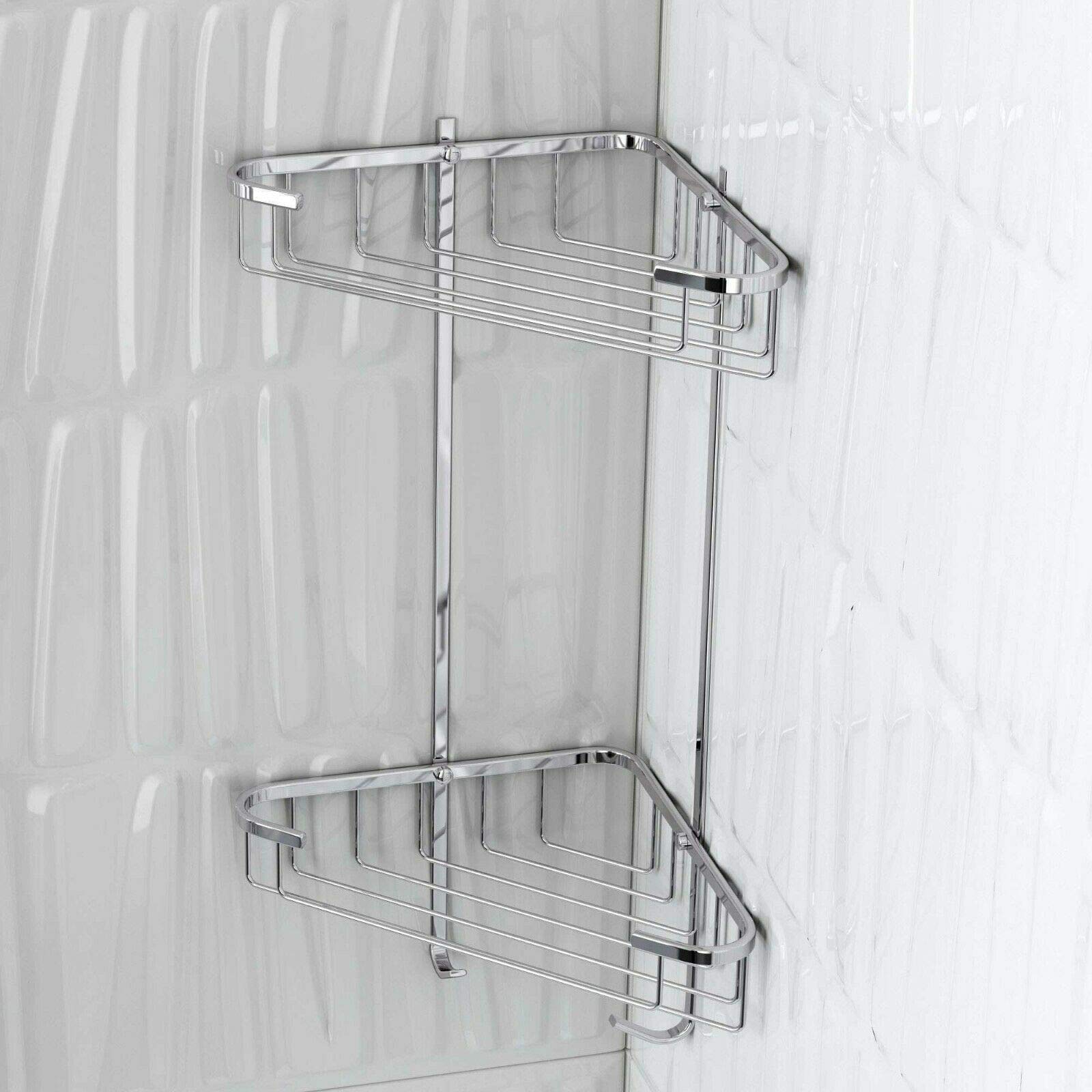 SpringCroydex Medium 2 Tier Corner Basket Shower Caddy 100% Rust Free Bathroom Shelf