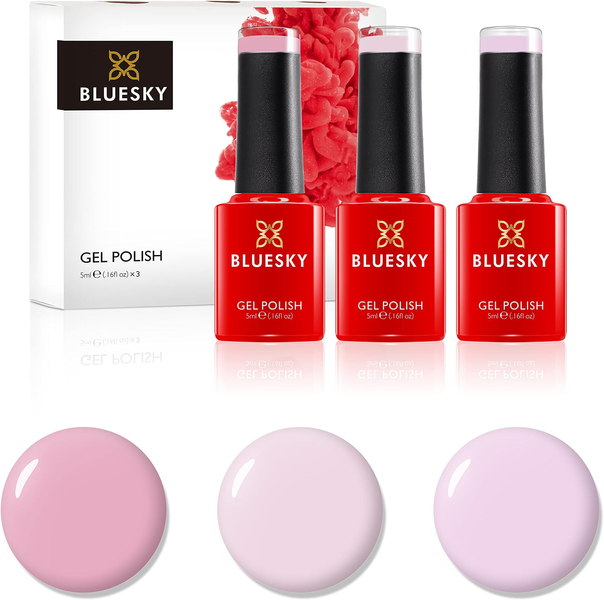 Bluesky Gel Nail Polish Set, Naked Pinks, Creamy Pink A106, Strawberry A104, Naked Symphony Nd08, 3 x 5 ml, Nude (Requires Curing Under UV or LED Lamp)