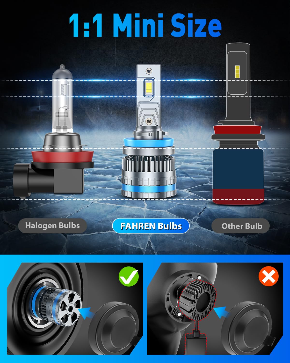 FAHREN 2026 Brightest H11 Bulbs – 𝟔𝟎,𝟎𝟎𝟎𝐋𝐌 H11/H8/H9/H16 Lights, 12X High-Focus LED Fog Light, Enhanced Wide & Extended Heat Sink for Superior Heat Dissipation & 90000Hrs Lifespan, Pack of 2 — view 4