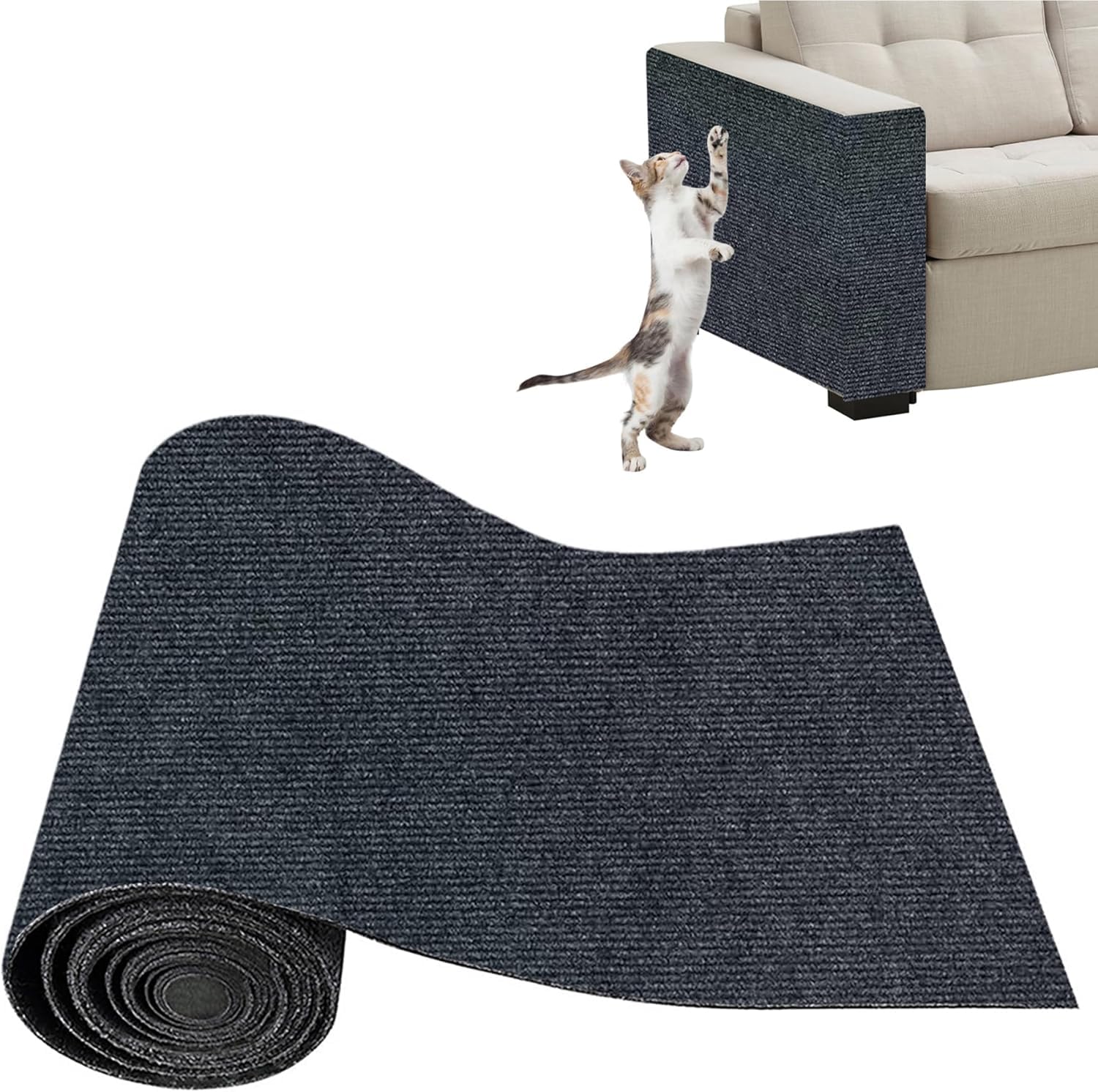 Xynovate Thickened Self Adhesive Cat Scratching Mat, DIY Cuttable Climbing Wall Scratch Pad, Reusable Protecting Couch form Pets, Anti Scratch Furniture Protector for Wall(Gray 40x200cm)