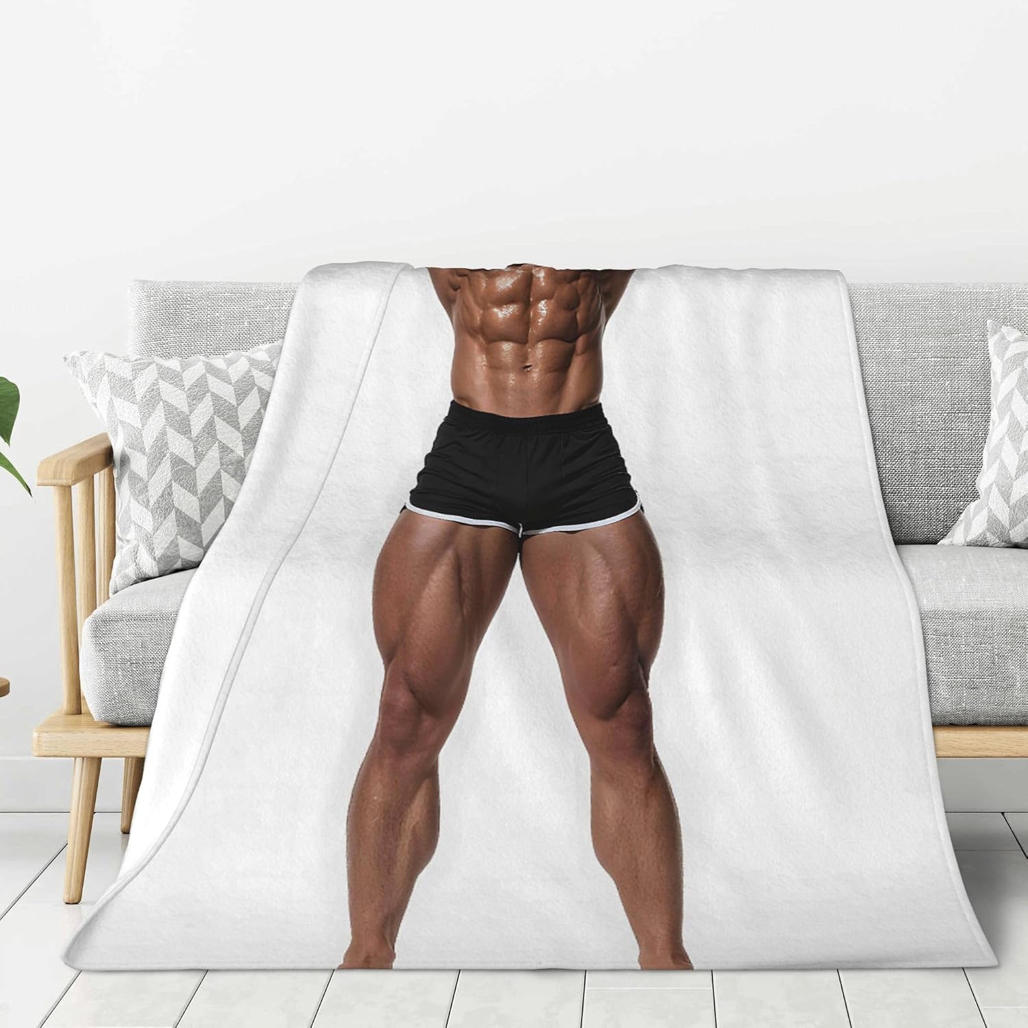 Funny Muscle Man Blanket for Women Men, Body Illusion Gag Gift, Novelty Throw Blanket 60"x50", White Elephant Gifts for Adults, Yankee Swap Dirty Santa Gift image 3