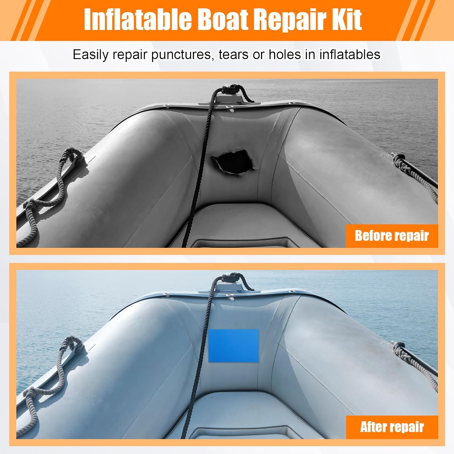 Gejoy Inflatable Boat Pool Patch Repair Kit, 20 Pcs Heavy Duty Self Adhesive PVC TPU Patches with 2 x 30 ml Waterproof Glue, Air Valve Wrench & Storage Bucket for Air Mattress Swimming Ring Liner