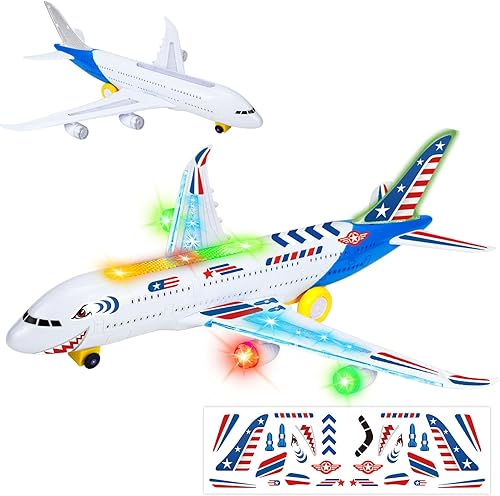 Juguetes de avión para niños pequeños con calcomanías de bricolaje, juguete de avión de acción Bump and Go con luces LED intermitentes y sonidos, disponible en Yaxa Venezuela