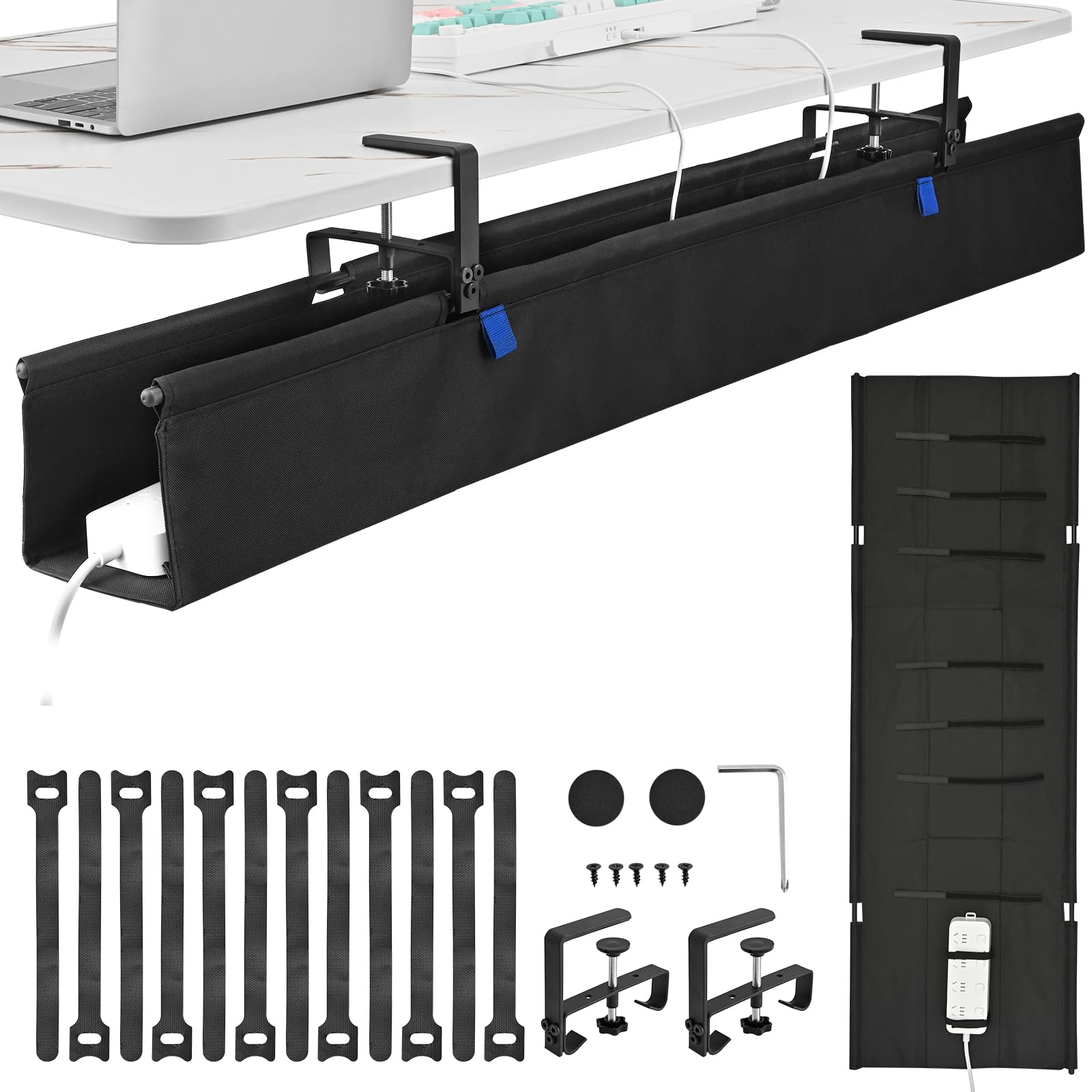ELEVEXA 36" Under Desk Cable Management Tray- Clamp/Screw Mount Desk Cable Organizer Cable Tray Hiders for Office&Home
