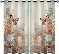 Vista 1 de Cortinas opacas de mariposa para decoración del hogar de niñas y niños, hermosas flores en acuarela, con ojales, aislamiento térmico, cortinas