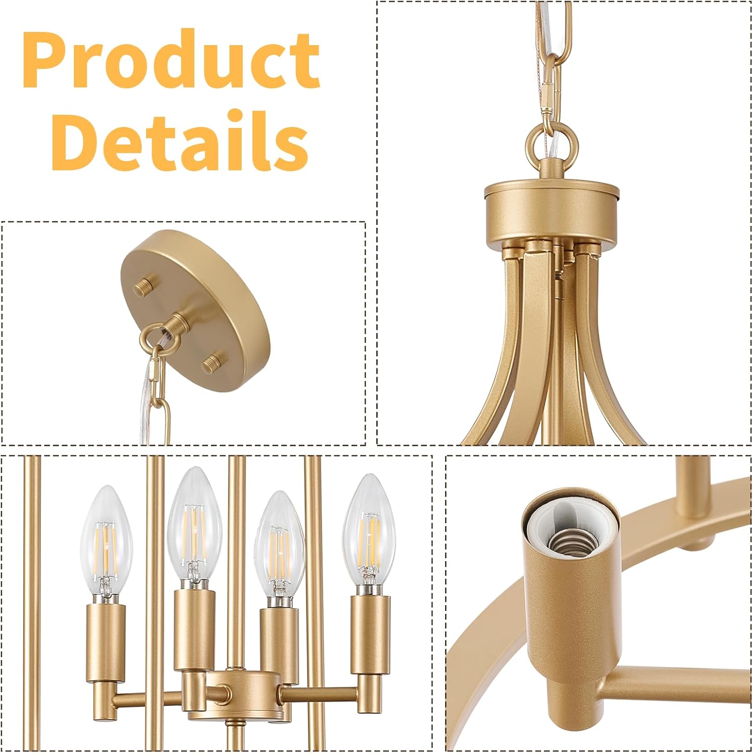 Foyer Chandeliers for High Ceilings, Lantern Tiered Gold Chandelier Light Fixture Metal Modern Farmhouse Pendant Lights for Kitchen Island Entryway Staircase Living Room Dinning Room (Gold)