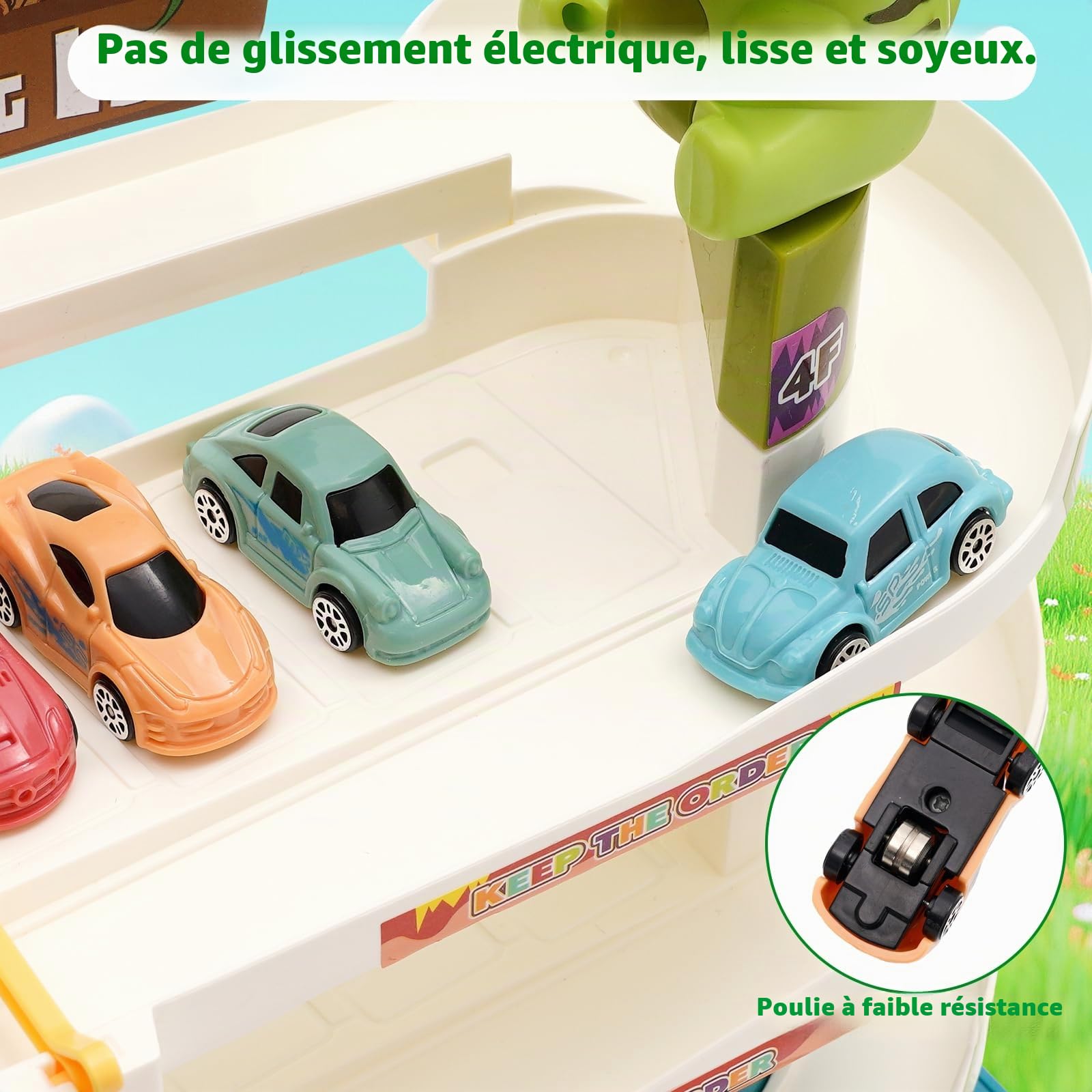 Ark miido Garage pour enfants, parking à trois étages avec ascenseur, garage pour 6 voitures, idée cadeau pour enfants de 2, 3, 4 et 5 ans