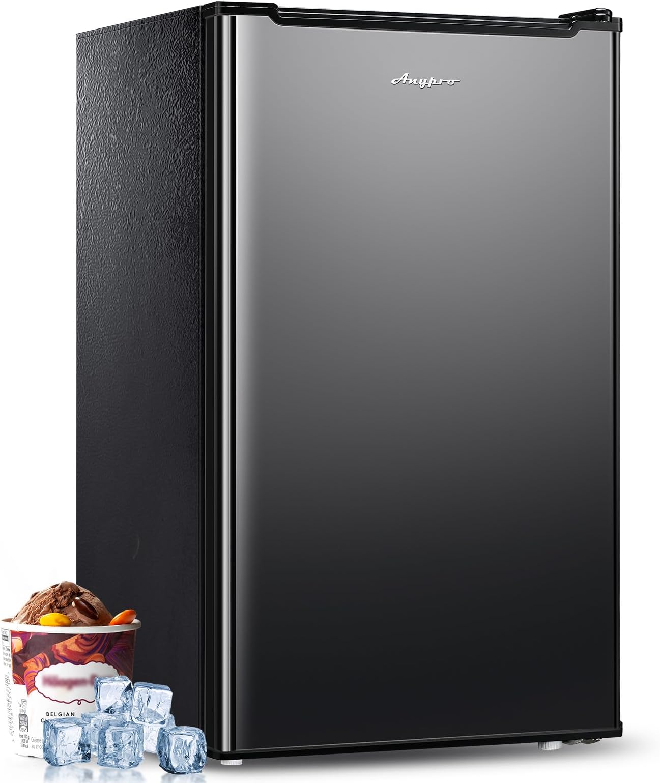 Anypro Compact Mini Upright Freezer 3 Cu.Ft with 3 Pull-down Drawer Doors and Adjustable Thermostat, Single Door Small Deep Standing Freezer Rapid Cooling for Home, Office, Dorm, Garage, Black