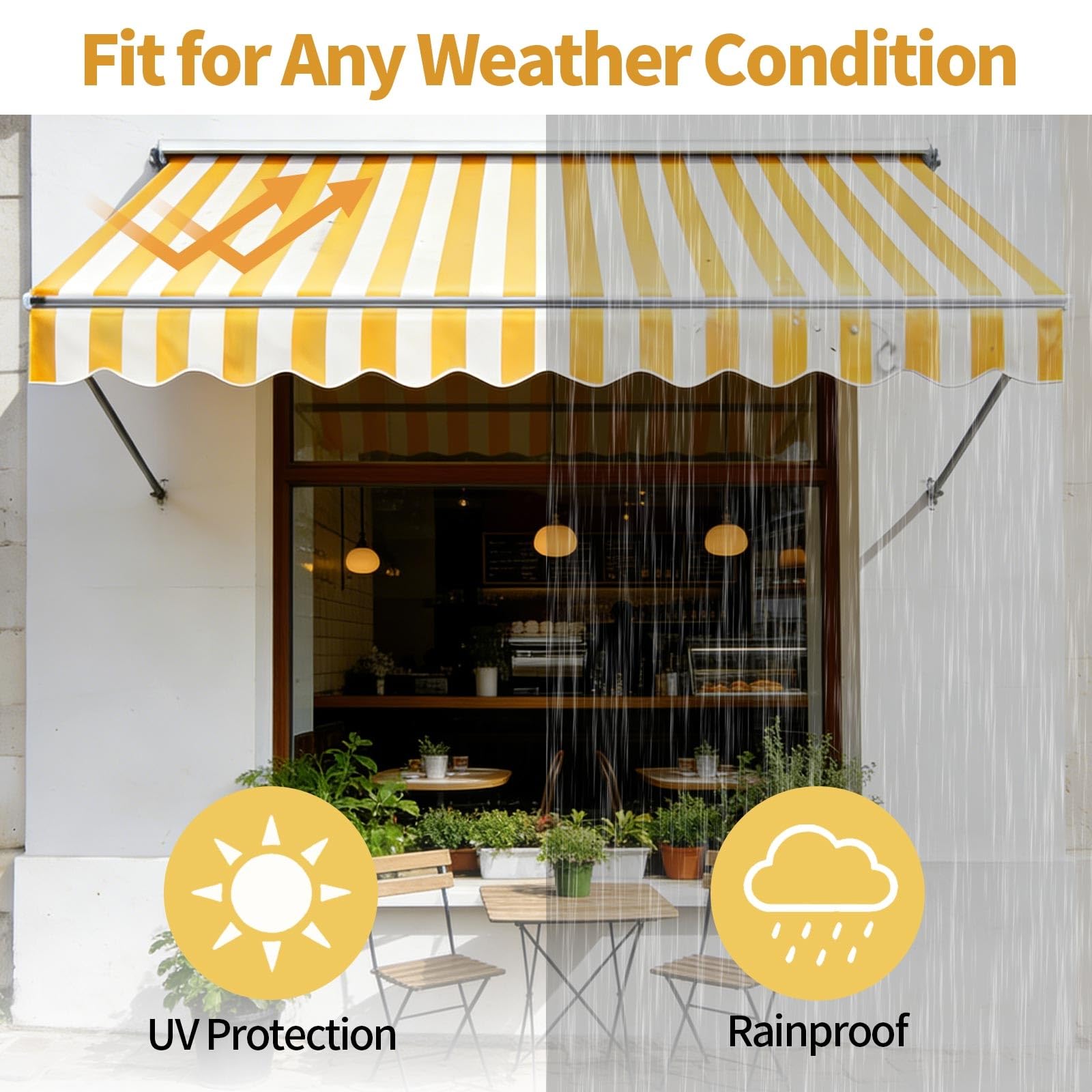 Tela De Repuesto para Toldo 200 300 400 500 Cm Lona para Toldo Exterior Poliéster Impermeable Recambio Tela De Toldo Protección Solar para Terraza Patio Jardín Balcón(Yellow-White,285x200cm)