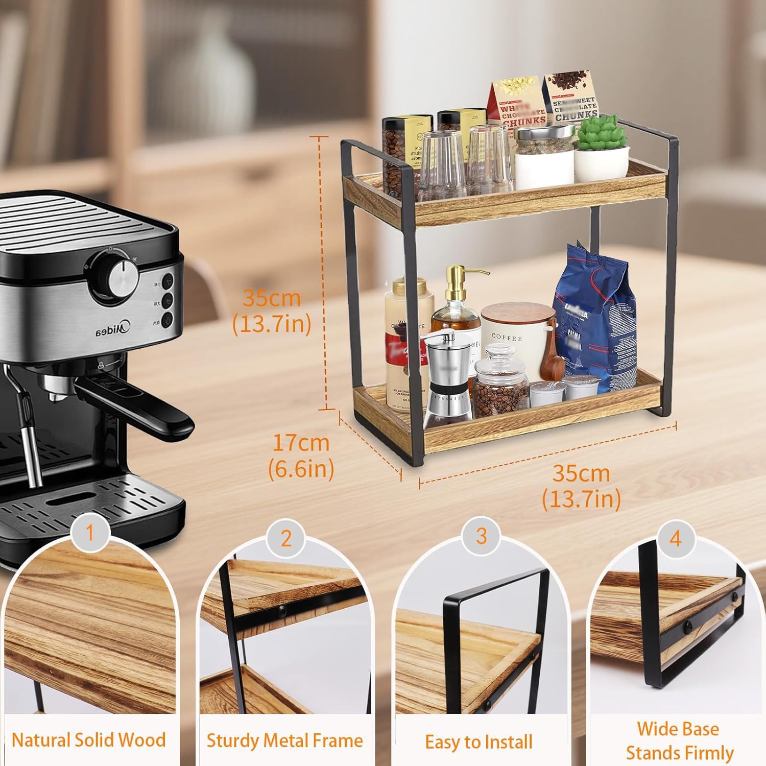 Organizer per bar in legno a 2 animali, ideale per conservare spezie da cucina, articoli da toeletta e accessori da caffè per piani d'ufficio