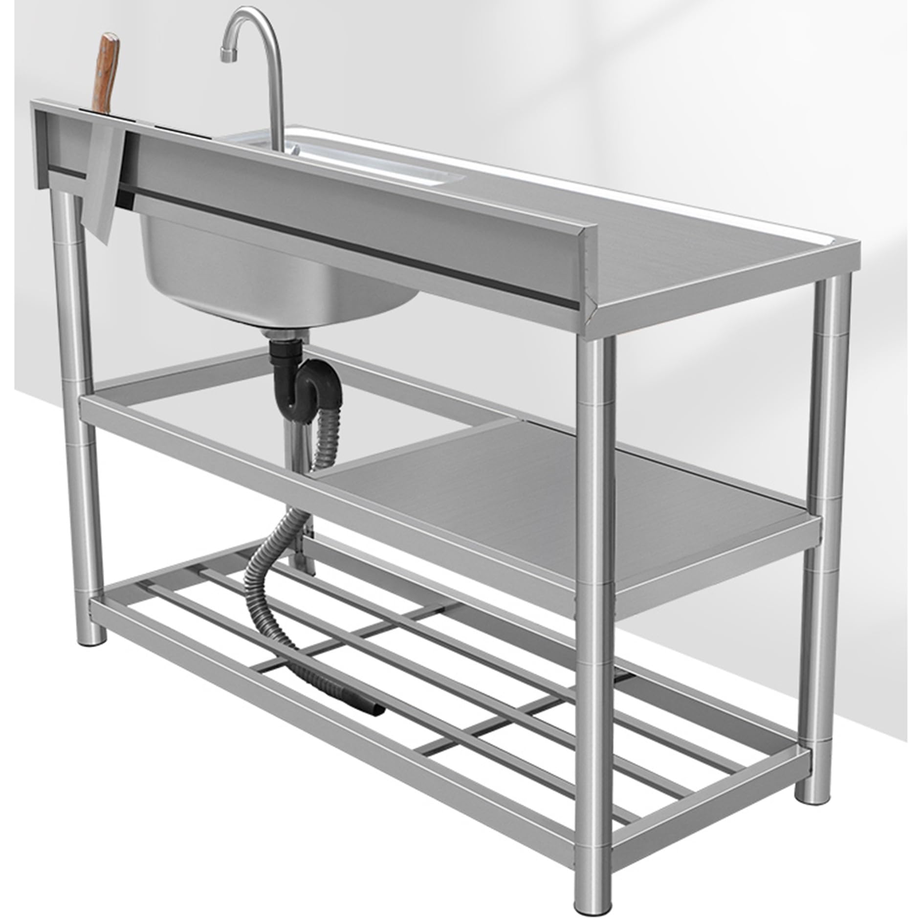 Outdoor Spüle Mobiles Waschbecken Garten Küche Spülbecken Kitchen Sink Edelstahl Arbeitsplatte Spültisch Gastro 1 Becken Ausgussbecken mit Armatur für Werkstatt Restaurant Pantryküche Camping (Color