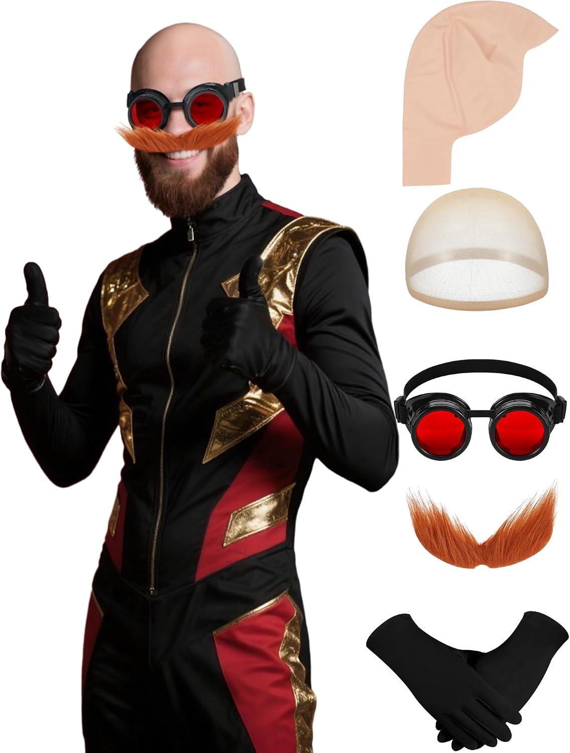 Skicuff 6 Pack Egg Antagonist Costume for Men Bald Cap Goggles Gloves