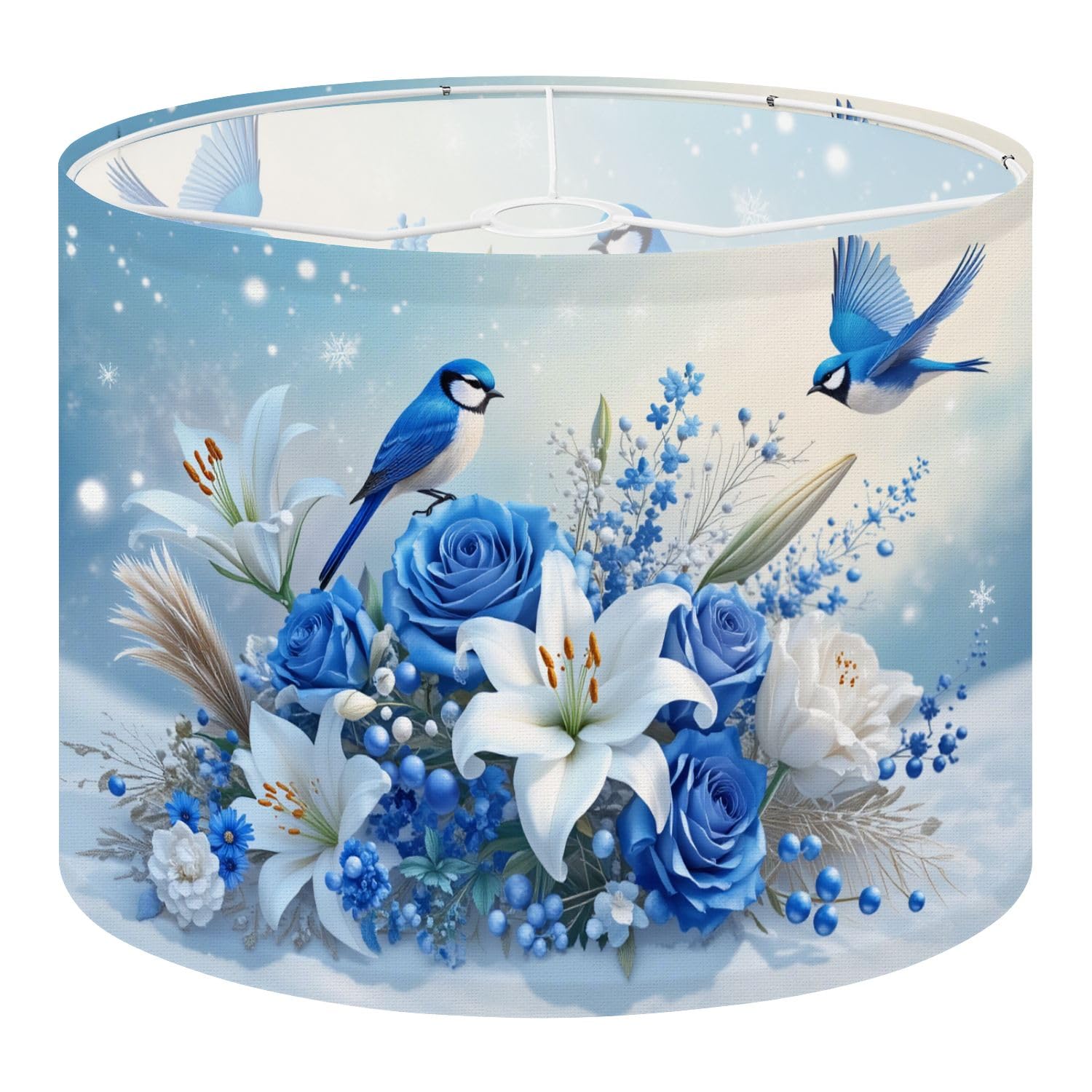 Deruinvaio Shade10 Drum Lamp Shade Large Lampshade Birds Blue Birds White Lilies Blue Roses For Floor Lamps Table Lamps Pendant Light Linen Lampshades Replacement Bedside Light Shades