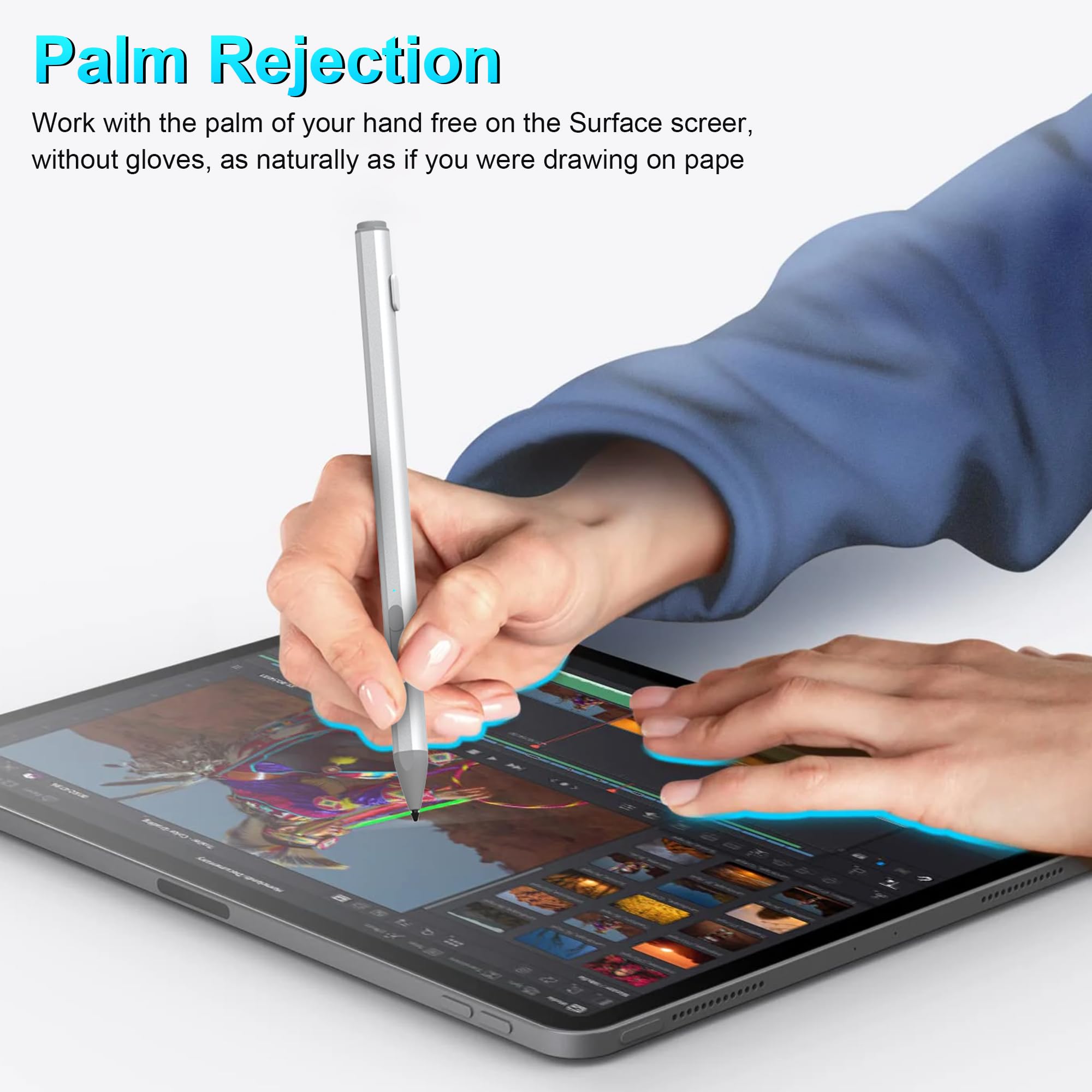 Stylet Surface Pen Compatible Microsoft Surface Pro/Go/Laptop - 4096 Niveaux Pression, Recharge USB-C, Rejet Paume