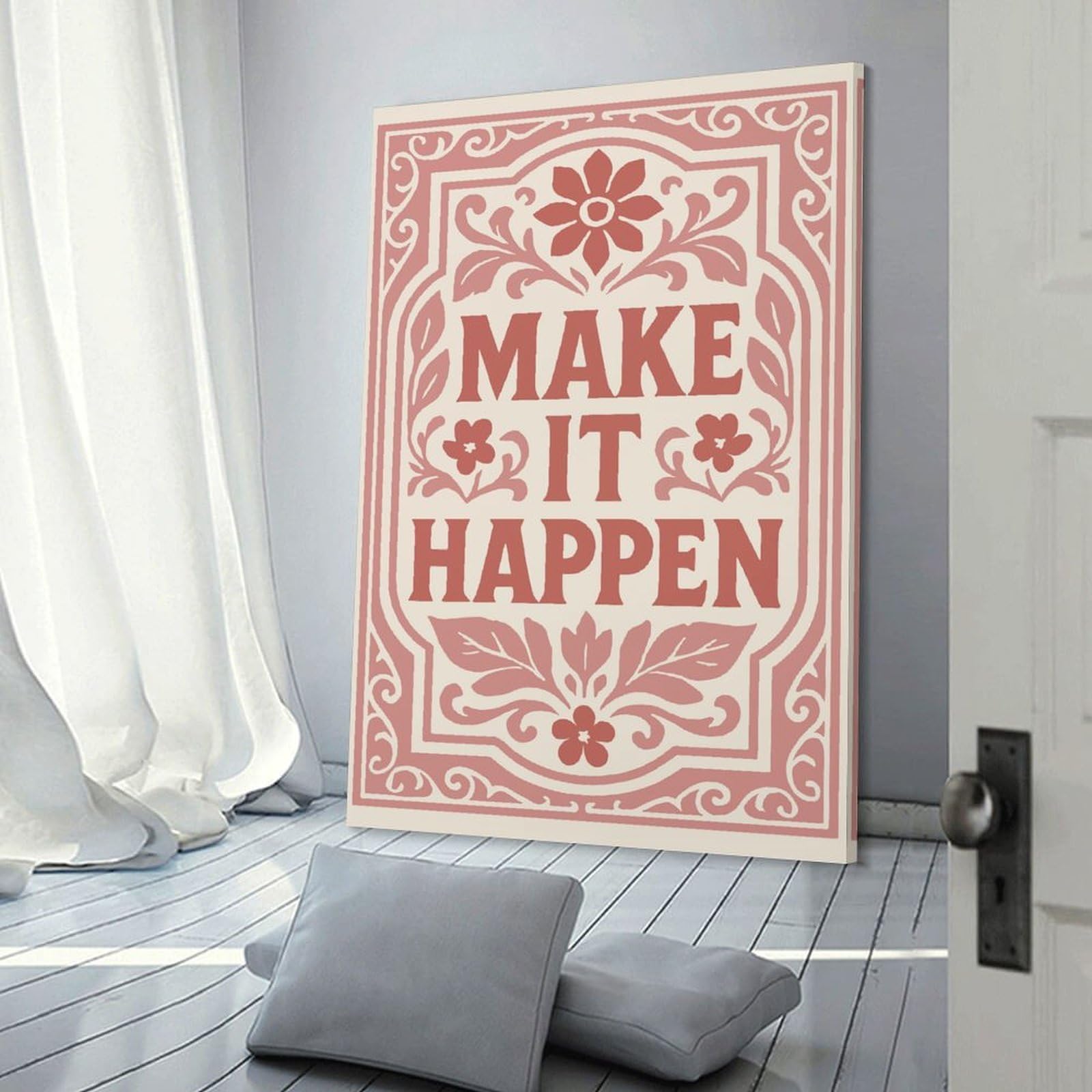 Junmoney Canvas Wall Picture Make It Happen Floral Art, 24x36inch(60x90cm), for Front Hall, Corridor Or Welcome Spaces, Decorative Wall Art for Narrow Spaces