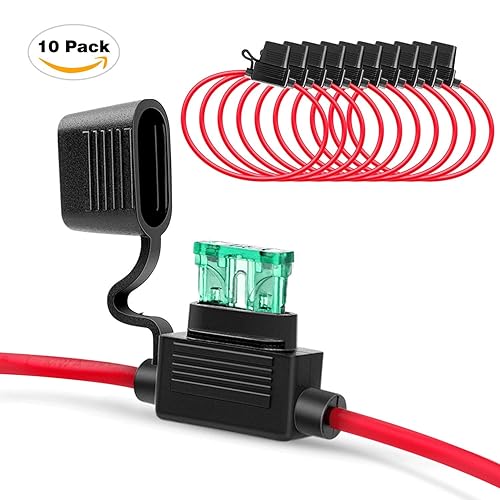 Vista 2 de Nilight - 50029R Juego surtido de 120 fusibles de hoja estándar 5A/7.5A/10A/15A/20A/25A/30A AMP con 10 portafusibles en línea ATC/ATO de 14 AWG, 1