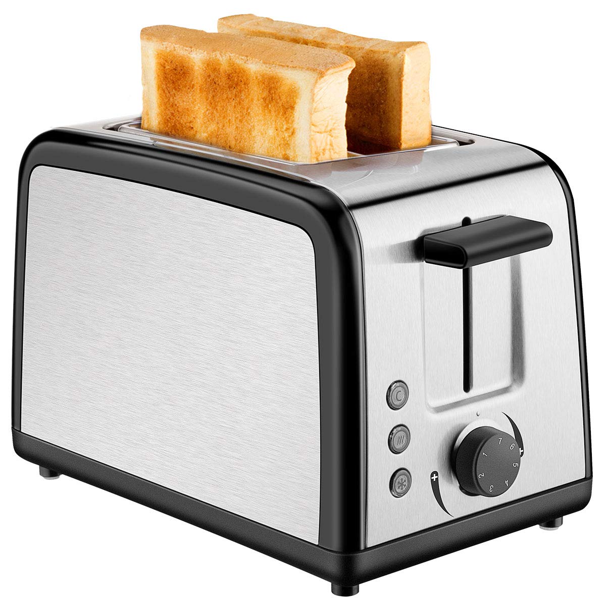 Toaster 2 Slice,Stainless Steel Toasters with 7 Bread Shade Settings, Defrost/Reheat/Cancel Function, Compact LED Display with Removable Crumb Tray