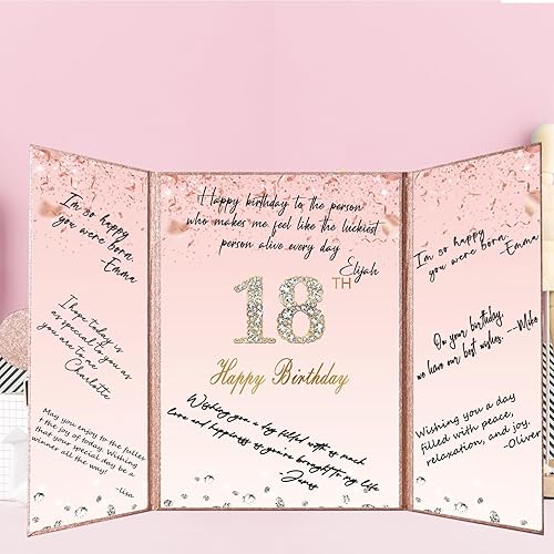 Miniatura 9 de Crenics Decoraciones de oro rosa para cumpleaños número 18, alternativa creativa para libro de invitados de cumpleaños 18, libro grande de 12 x 18