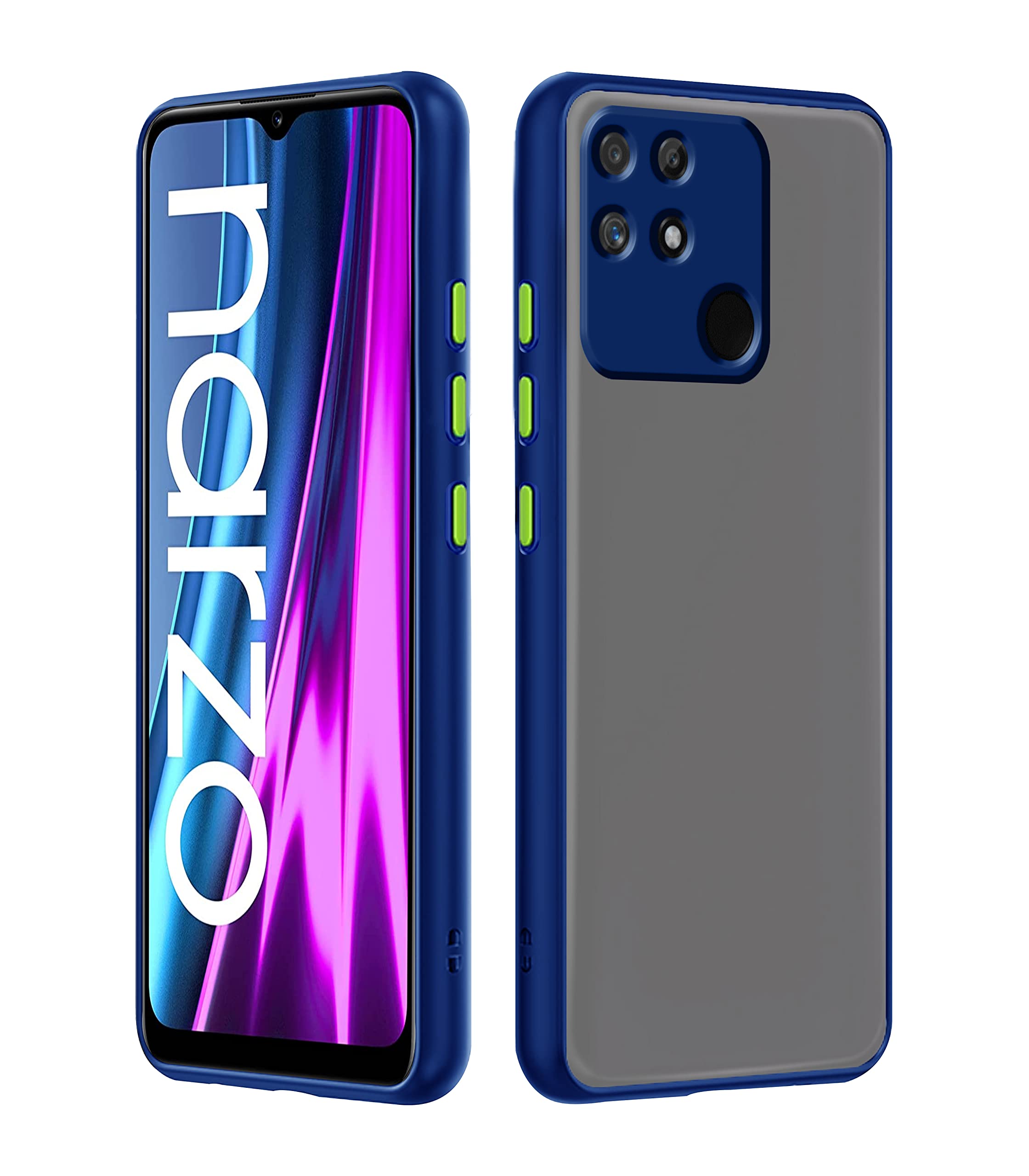 Pikkme Realme Narzo 50A Back Cover | Hybrid Smoked Back | Full Camera Protection | Raised Edges | Super Soft-Touch | TPU Bumper Case for Realme Narzo 50A (Blue)