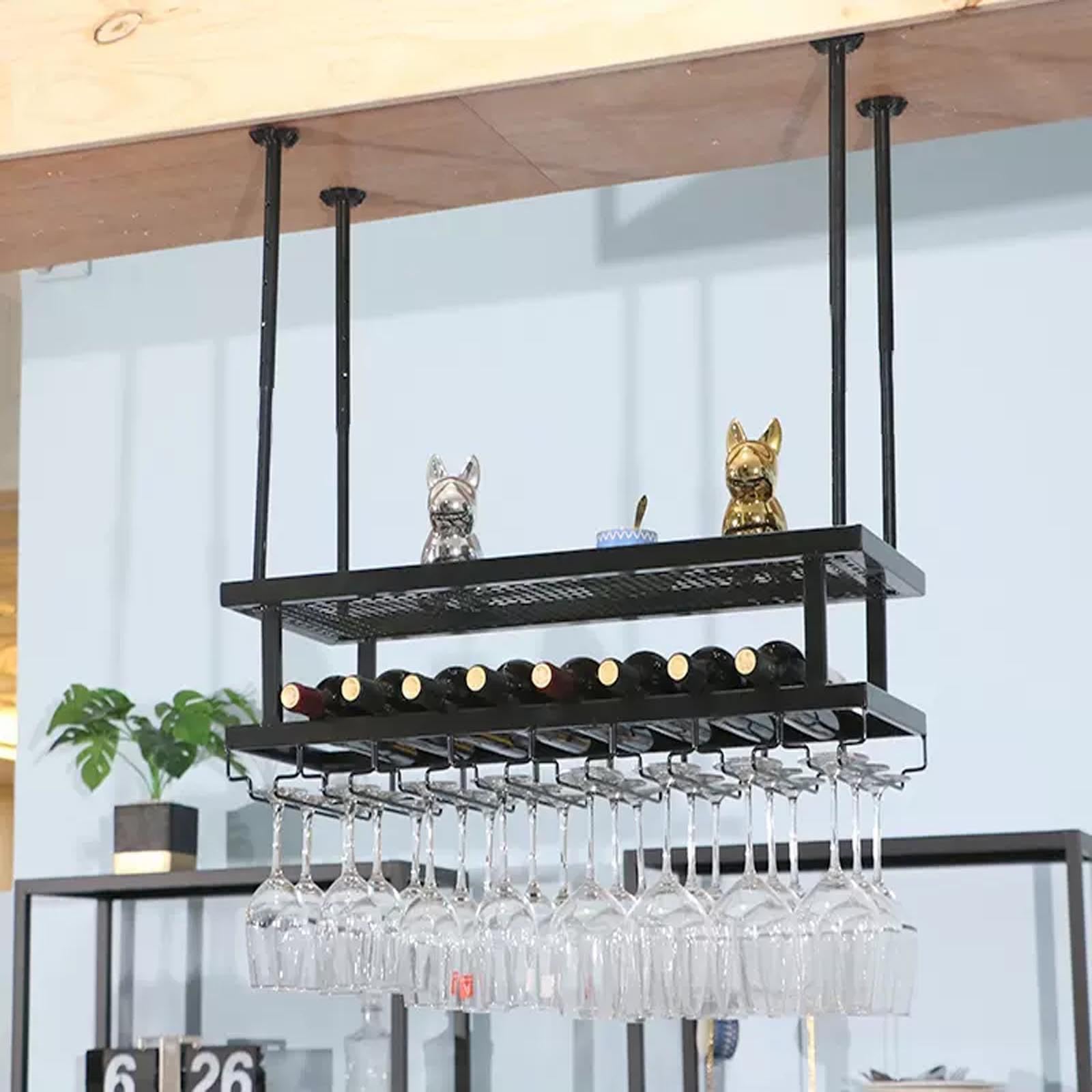 Étagère de plafond de bar en verre pour optimiser le rangement des bouteilles suspendues