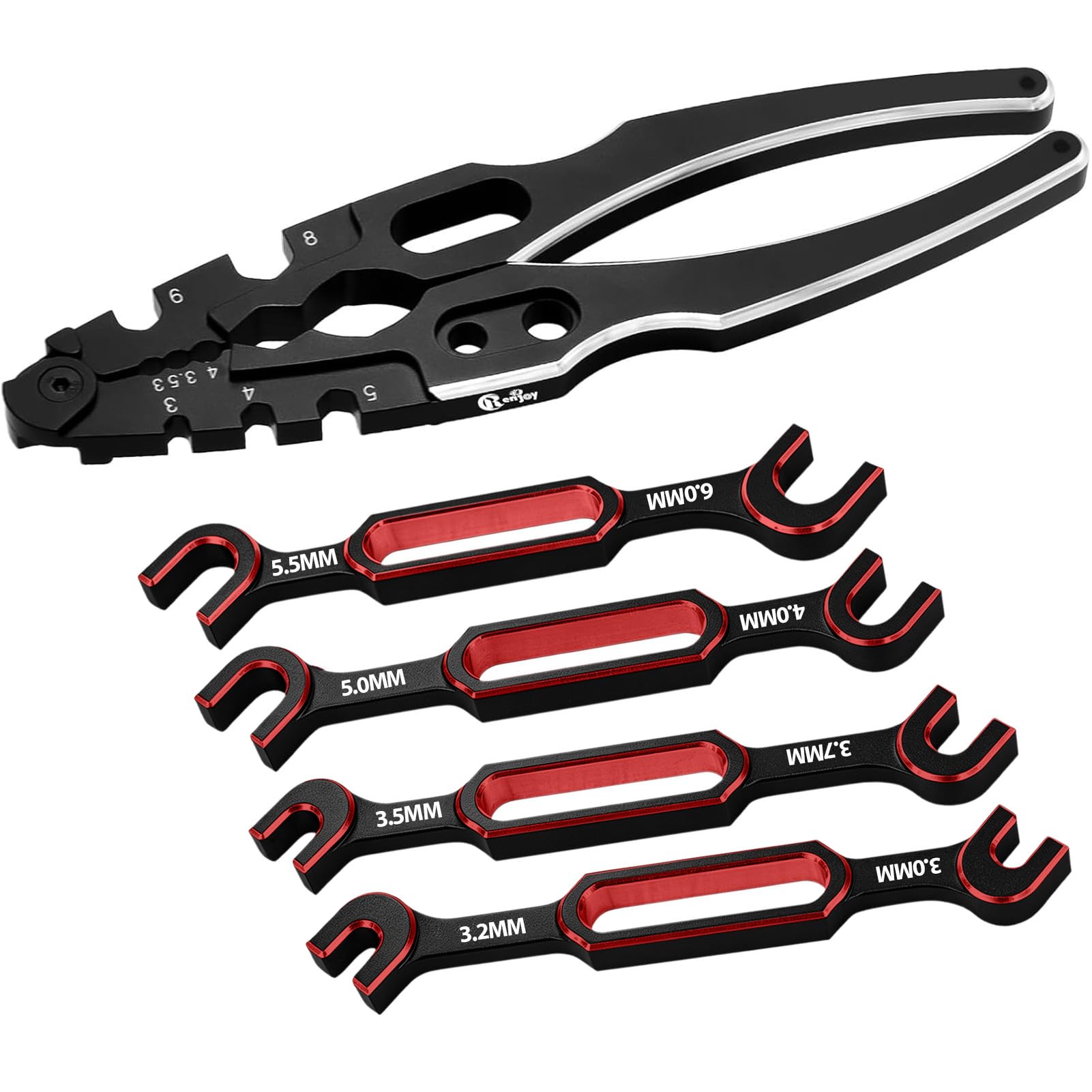 RCenjoy Multifunction RC Shock Absorber Plier with 4PCS Wrench 3.0/3.2/3.5/3.7/4.0/5.0/5.5/6.0mm Turnbuckle Nut Ball Joint Remover for RC Car Boat