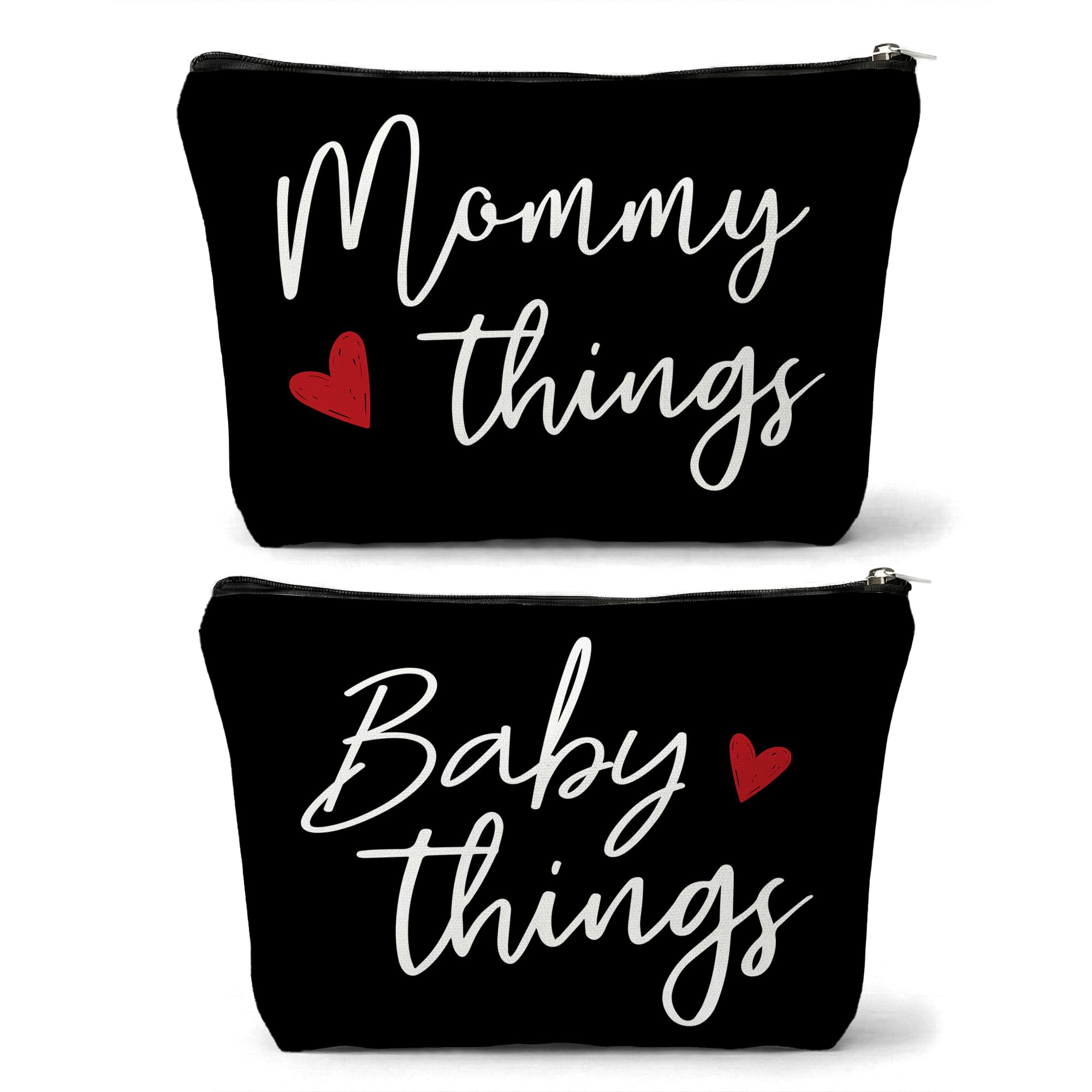 Sahjzk Mommy and Baby Matching Pouch Set, Mommy Things and Baby Things Bags, Gifts for New Moms Expecting Moms, Matching Travel Cases, Black Set of 2
