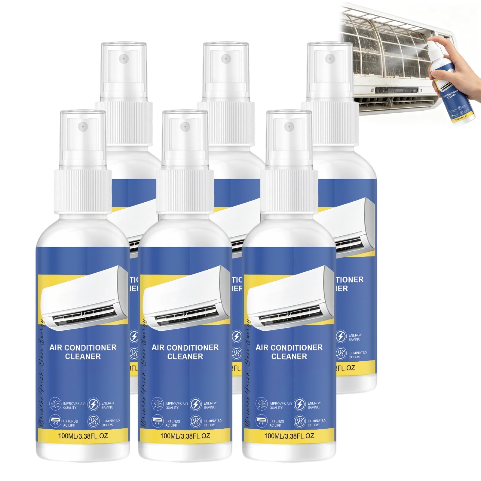 Mehrzweck-Klimaanlagen-Spulenreiniger, spülfreies Klimaanlagen-Reinigungsspray, sanfter Lüftungsgitter-Deodorant, Verdampferspulenreinigung ohne Nachspülen, Klimaan/lagen-Reinigungsspray. (6PCS)