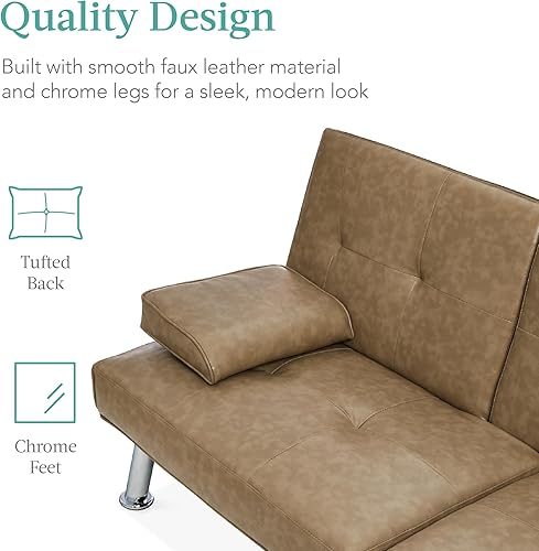 Miniatura 36 de Futón sofá cama para entretenimiento Best Choice Products, moderno, se dobla y reclina, muebles, con posavasos Negro -,Azul,Borgoña,amarillo