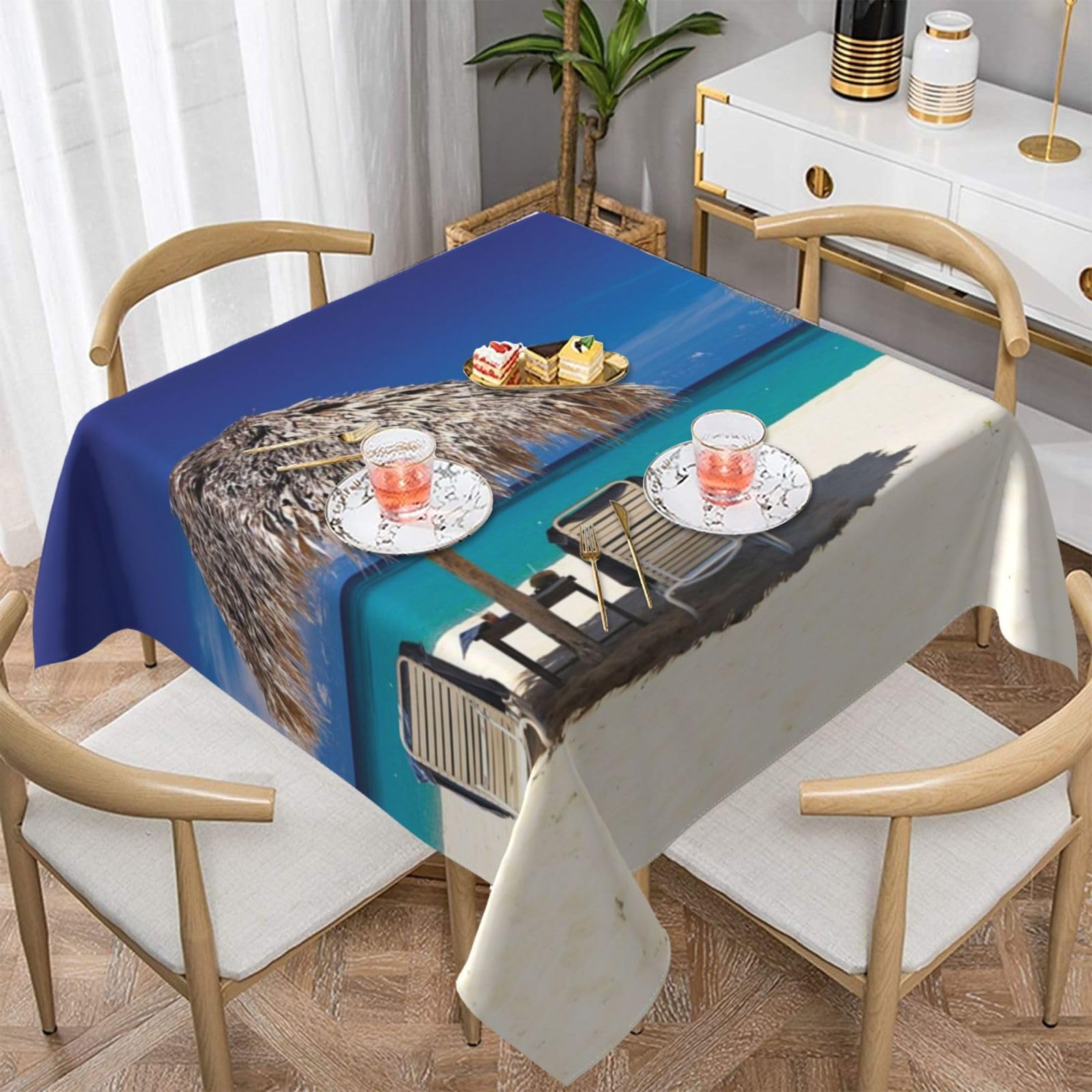 DCEHGEW Jamaica Beach Prints Square Tablecloth 152x152 CM, Waterproof Fabric Table Cloth for Dining Table, Farmhouse Table Cover for Kitchen Dining Tabletop Decoration