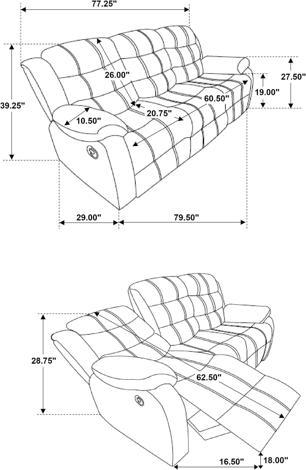Coaster Home Furnishings - Rodman - Fabric - Upholstered Reclining Sofa with Scoop Seating, Triple Channeled Back, Plush Armrests and Wall Hugger Design - Living Room - Olive Brown - 601881