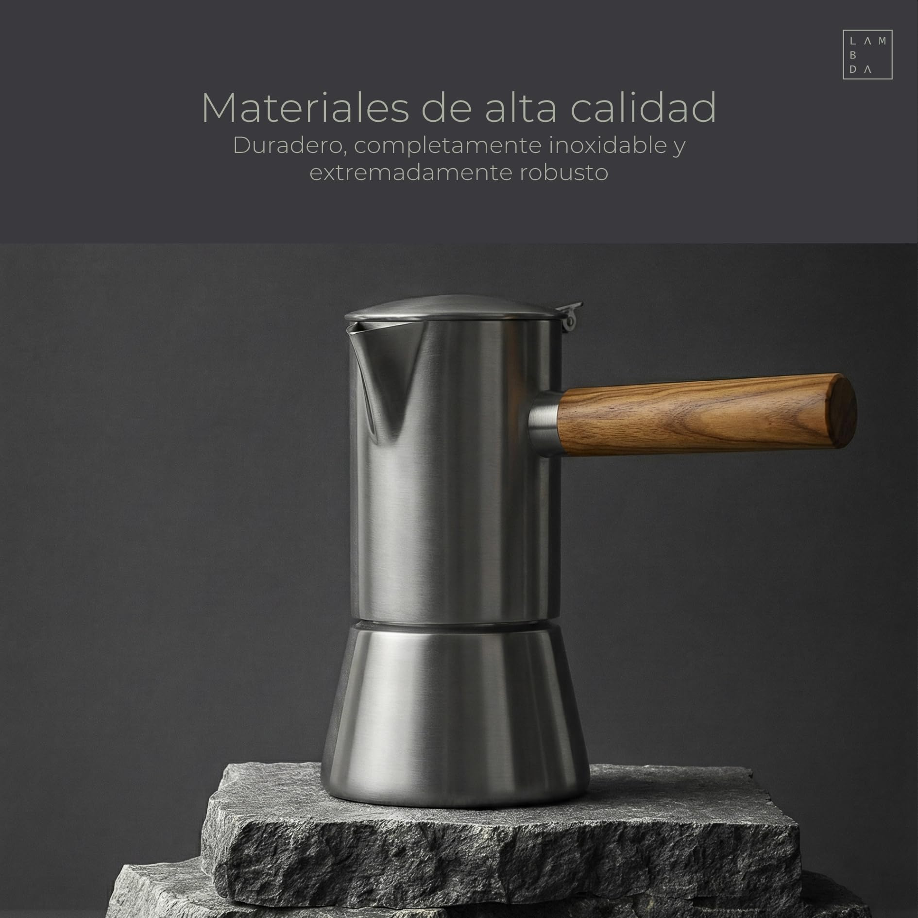 LAMBDA COFFEE® Cafetera espresso apta para inducción, 300 ml, acero inoxidable, 5 – 6 tazas, cafetera moka para exteriores