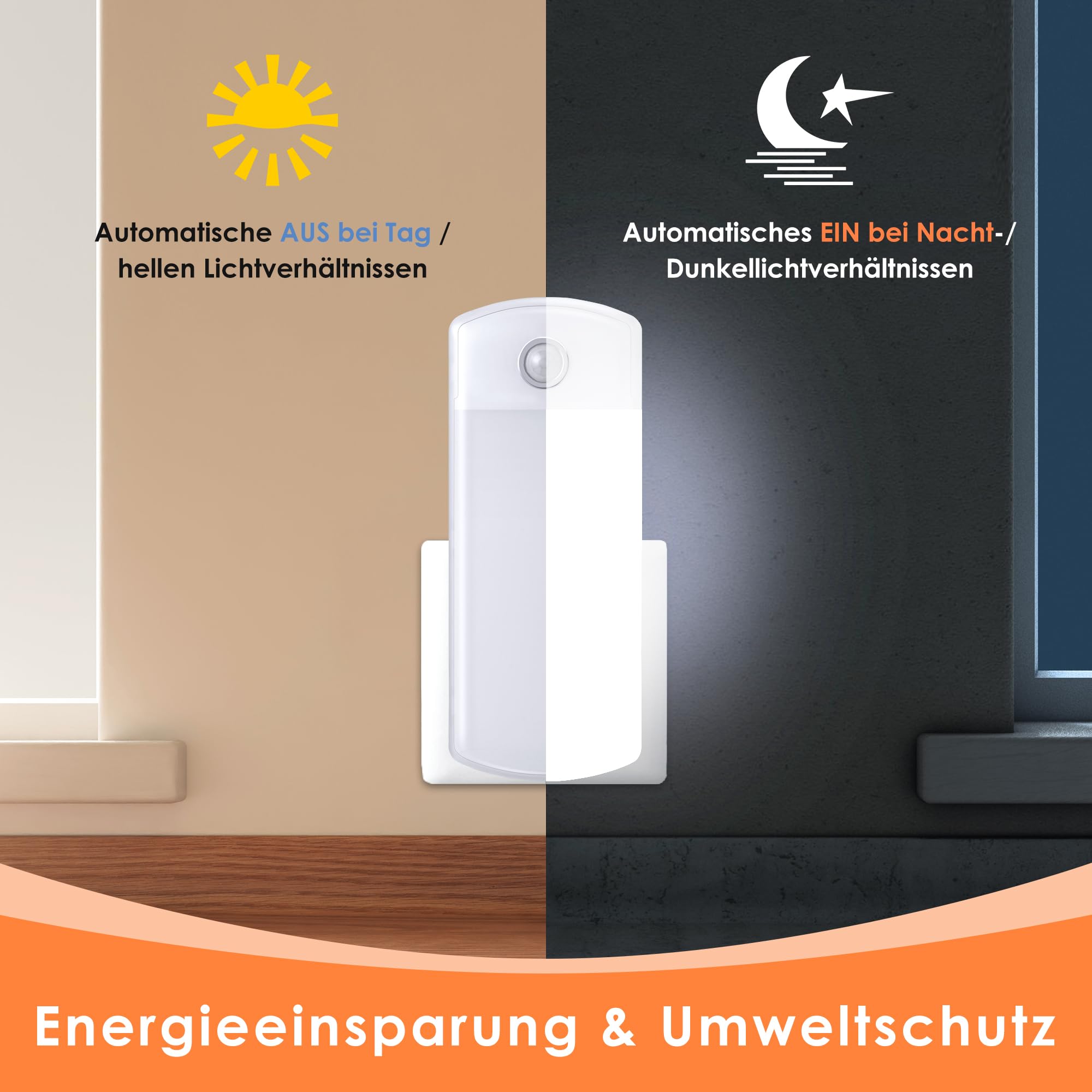 Hiboo 2 Stück LED Steckdosenlichter Nachtlichter it Bewegungselder
