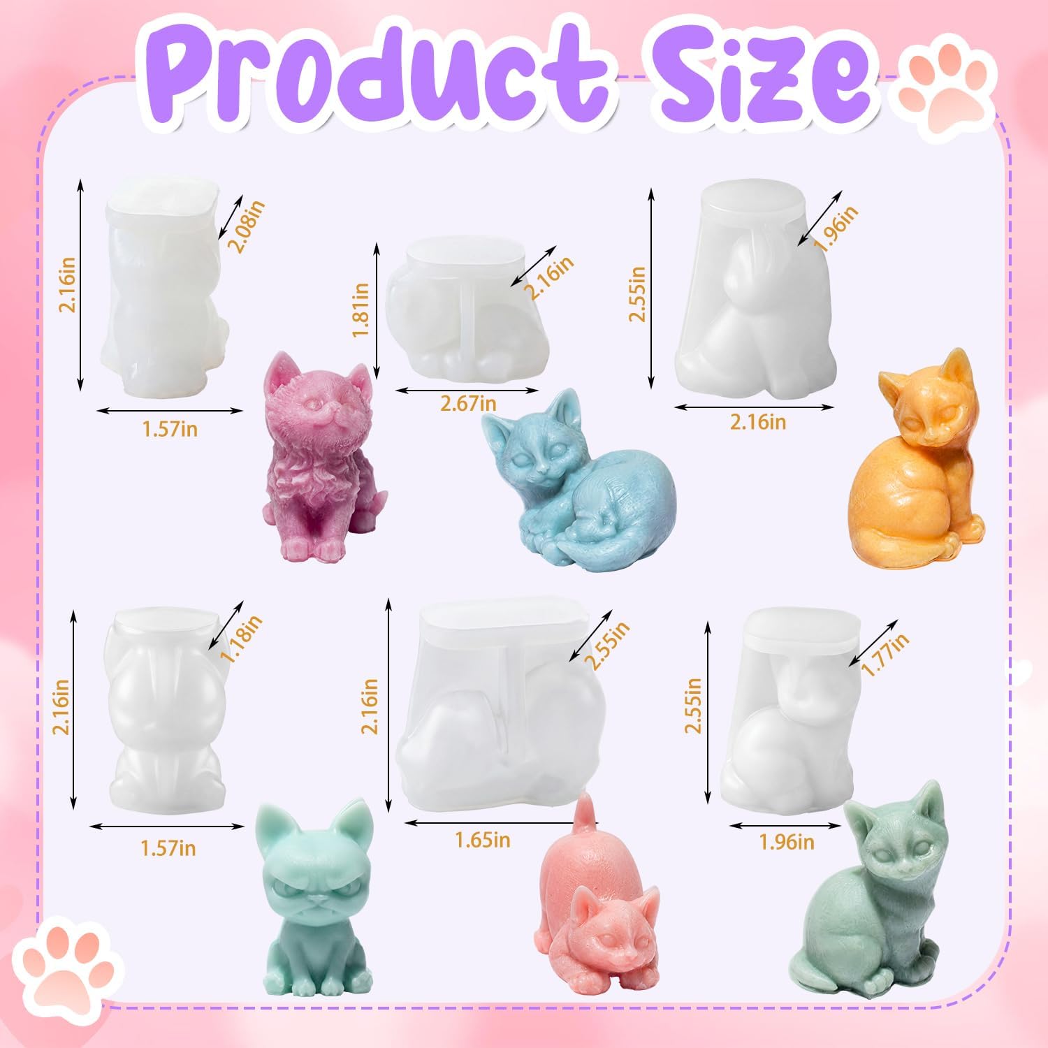 Gerrii 6 Pcs Cat Silicone Molds Mini 3D Cat Animal Resin Candle Soap Molds for Home Ornament Mold Cute Kitten Candle Mold for Soap Soy Wax DIY Handcraft Gift Wedding Party Car Decoration