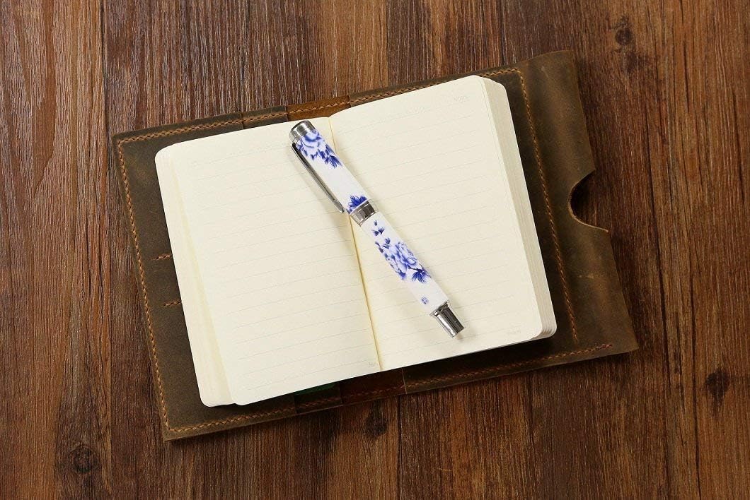 Personalized distressed leather A6 SIZE notebook Refillable cover Field Notes/Moleskine leather cover with card pen holder -NB1405OP