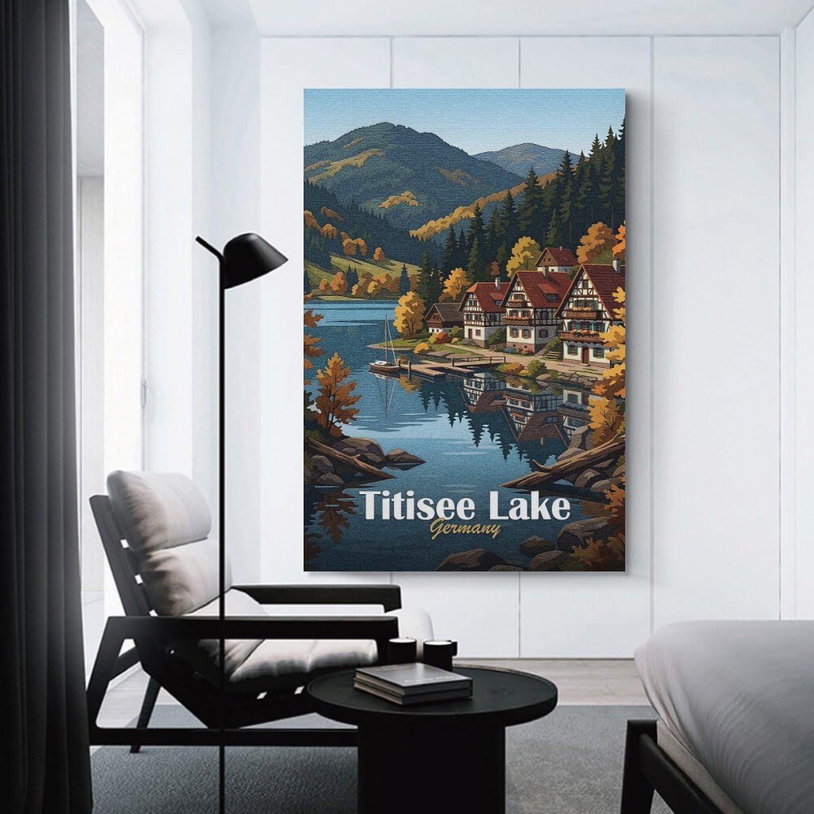 Junmoney Titisee Lake Germany Autumn Landscape Wall Art Print, 08x12inch(20x30cm), for Study, Office Or Focused Interiors, Home Office Artwork with Decorative Appeal
