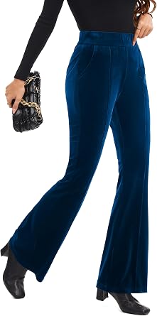 FUNYYZO Womens Velvet Flared Pants Elastic Waist Pull On Long Pants Trousers 2026 Bell Bottom Casual Streetwear Trousers