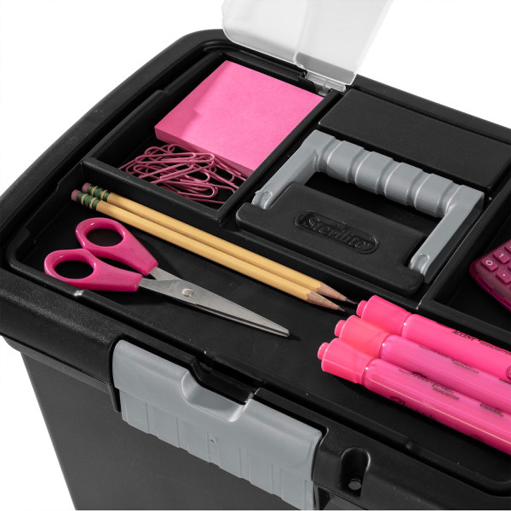 Sterilite 4-Pack Portable File Box Stackable Container for Letter Hanging Folders Black - Paper Document Plastic Storage Organizer — view 8