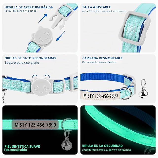 Foto 4 de 8 de Collar de gato personalizado que brilla en la oscuridad
