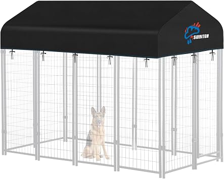 SIRUITON 8x4FT Outdoor Dog Kennel Replacement Cover,Heavy Duty 600D Oxford Fabric with Sun/Rain Dog Play Pen Top Covers Sun Shade Specialized,Snowproof,Sun Cover Only