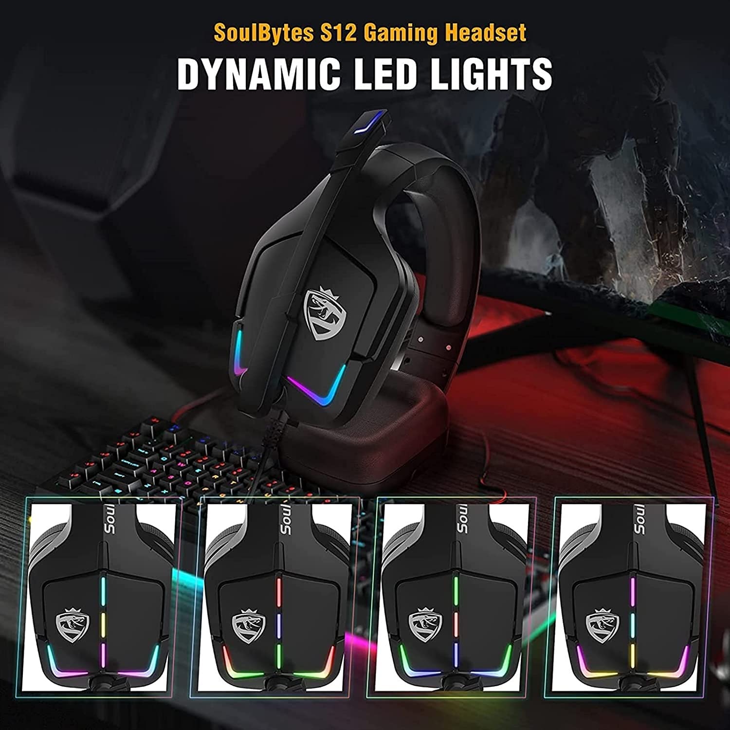 RajoNN Auriculares para Juegos PS4 Auriculares Xbox One con Sonido Envolvente 7.1, micrófono con cancelación de Ruido y luz LED, Compatible con Xbox One, PS3, PS4, PS5, PC