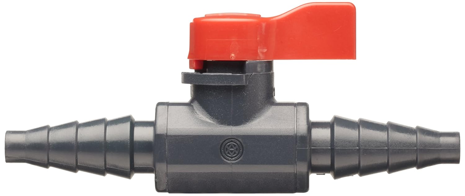 1079002 Labcock PVC Ball Valve, Inline, Unibody, Lever, 3/8" Hose
