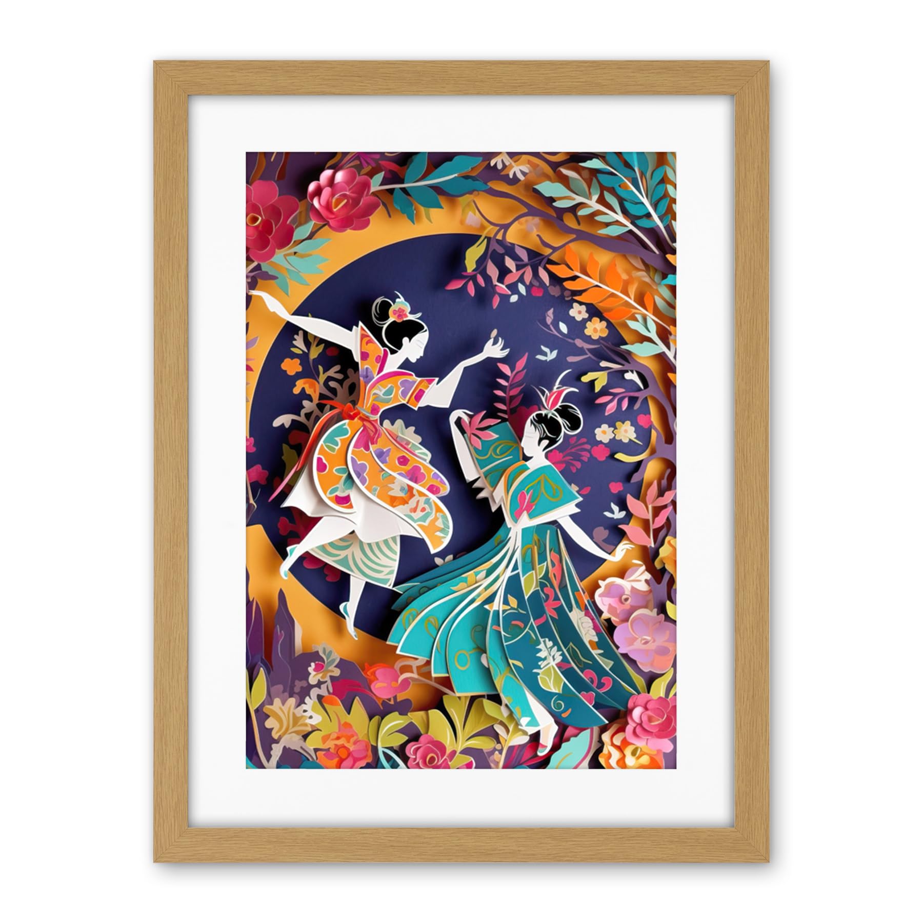 Artery8 Dancing in a Forest Paper Kirigami Art Nouveau Artwork Framed Wall Art Print 18X24 Inch