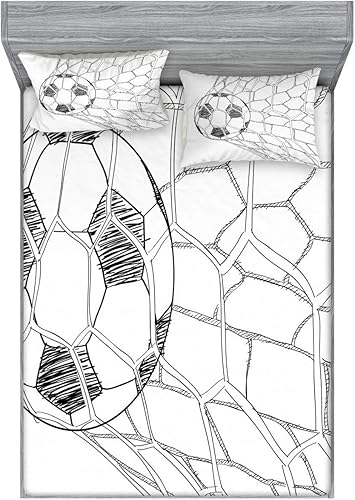 Miniatura 97 de Ambesonne Juego de sábanas bajeras y fundas de almohada, dibujos de aviones antiguos, vuelos clásicos con fechas, estilo vintage, diseño nostálgico,