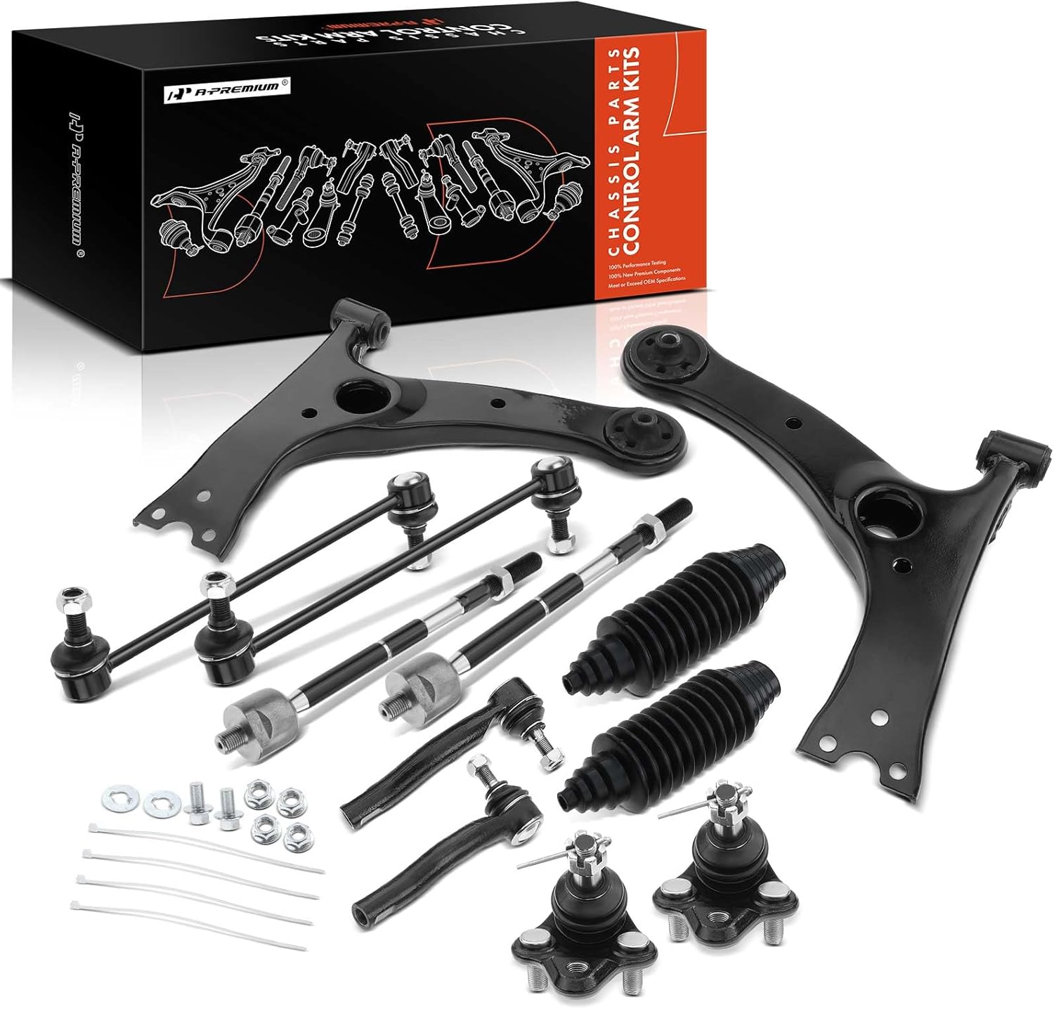 A-Premium 12Pcs Front Suspension Kit, Lower Control Arm, Lower Ball Joint, Sway Bar Link, Inner & Outer Tie Rod End, Compatible with Toyota Corolla 2003 2004 2005 2006 2007 2008