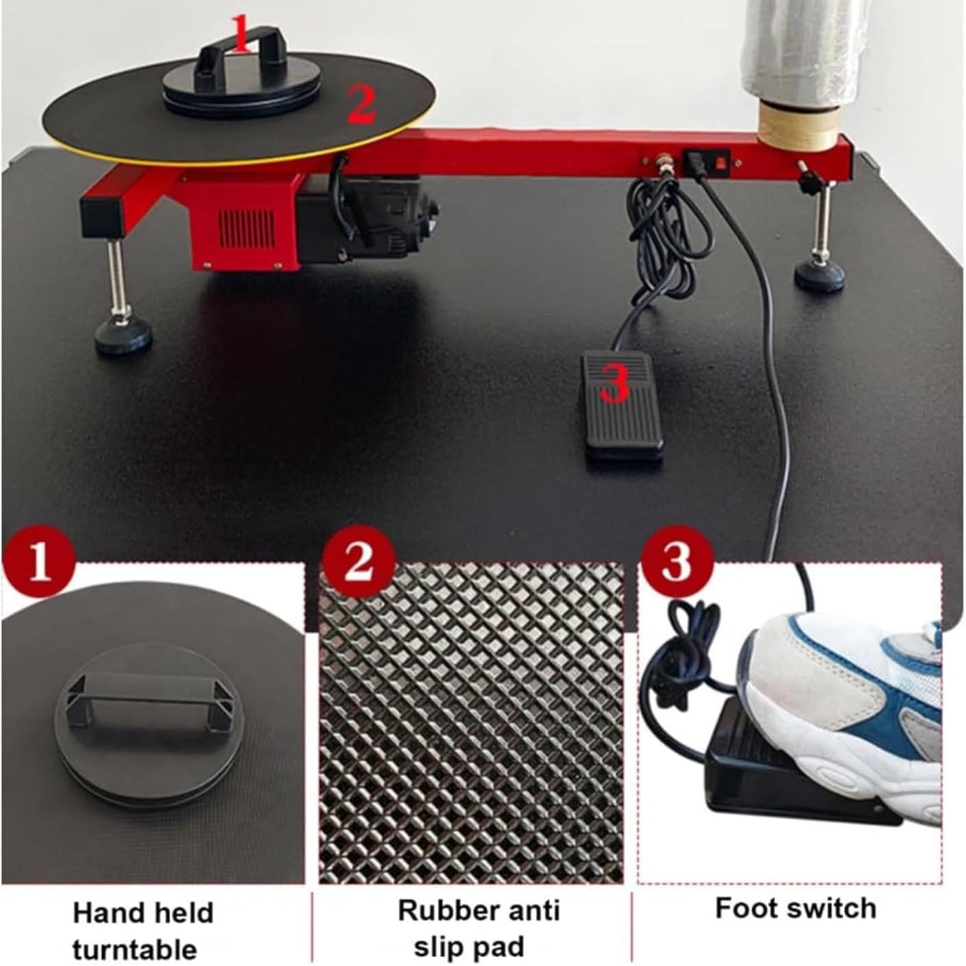 Distributore elettrico di film estensibile per imballaggio pallet - Avvolgitore versatile con piatto girevole diametro 40 cm - Ideale per uso industriale e soluzioni di imballaggio efficienti