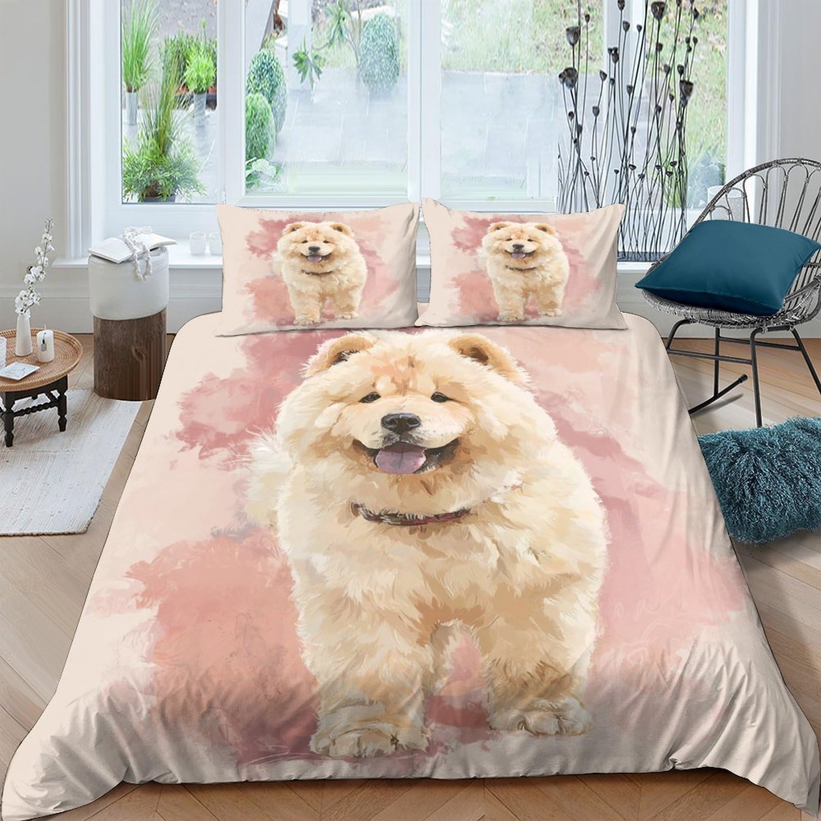 Ctjqhvkz Style-3 3D Printed Fluffy Chow Chow Fitted Sheet Microfiber Soft Anti-Slip Dog Bed Cover For Bedroom Guest Room Machine Washable Decor Single（135X200cm）
