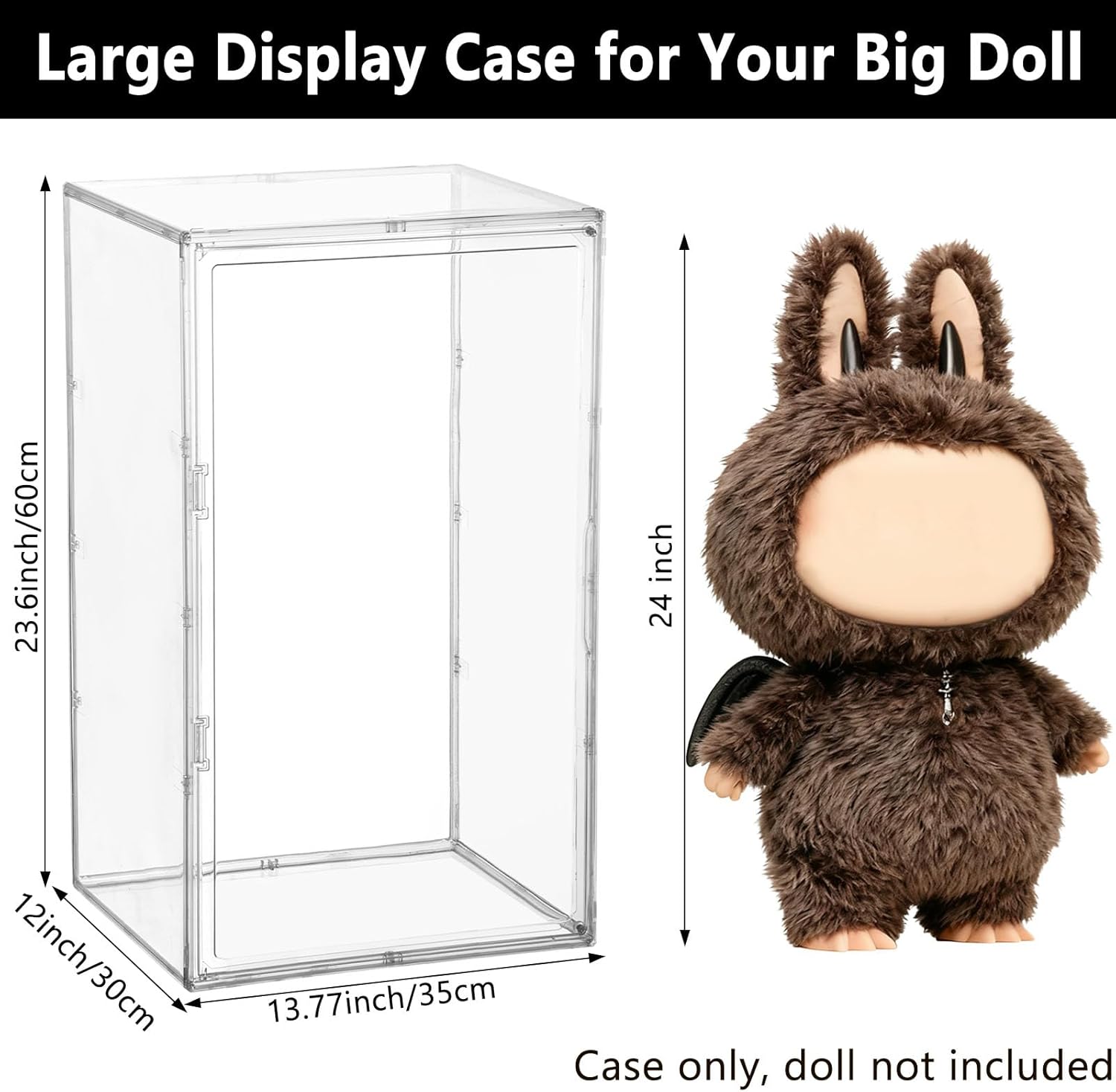 XL Display Case for Big Labubu POP MART Doll - with Magnetic Door, Acrylic Clear Dustproof Large Toy Showcase, Box Stackable Storage Cabinet - Compatible with 24 inch Oversized Plush Dolls - Image 8
