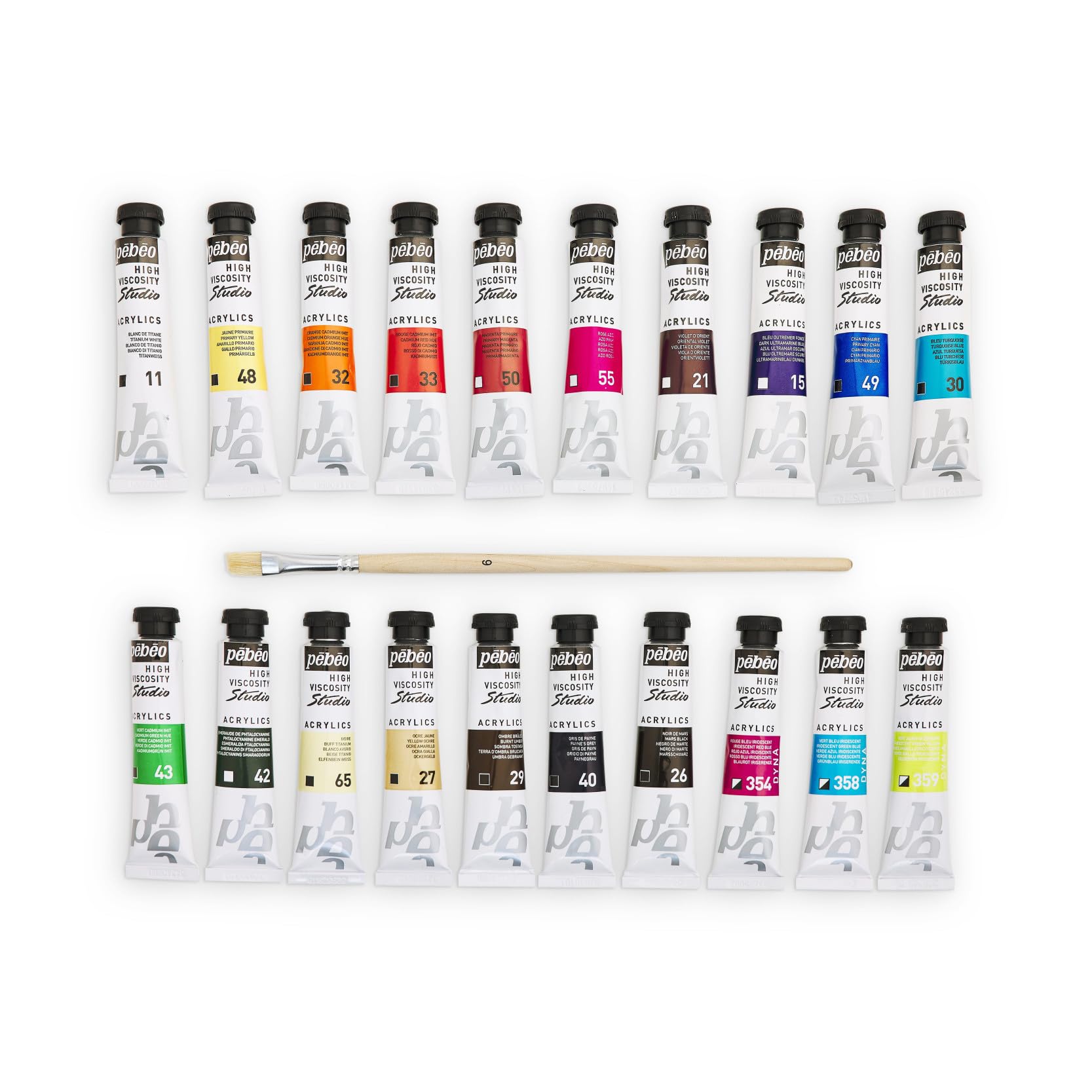 Pébéo Studio Acrylics - Kit di Pittura Acrilica - 20 Tubetti da 20 ml + Pennello - Colori Assortiti - Ideale per Artisti e Principianti