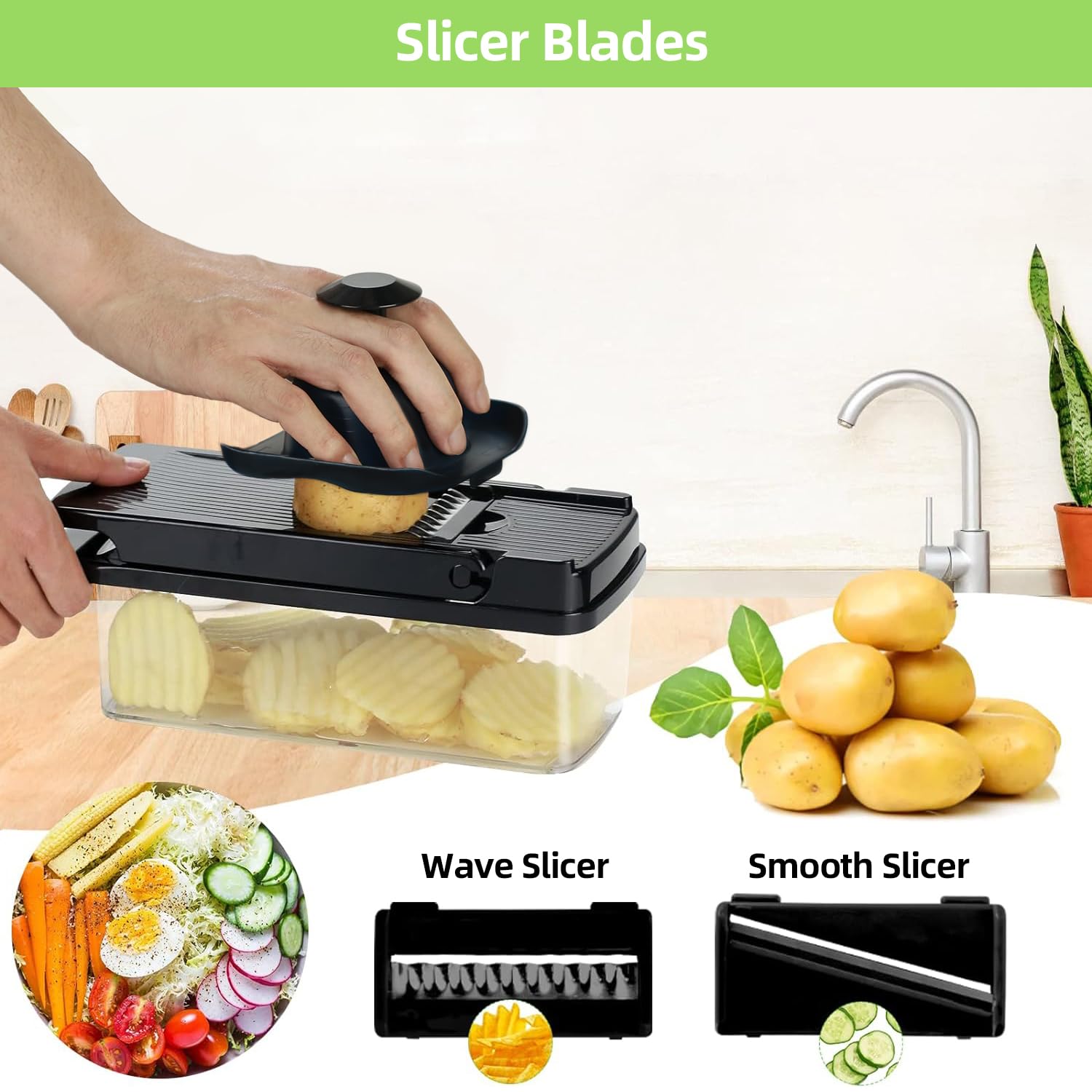 Mandoline Cuisine 16 En 1 - Coupe Légumes Multifonction Avec 7 Lames Interchangeables - 4