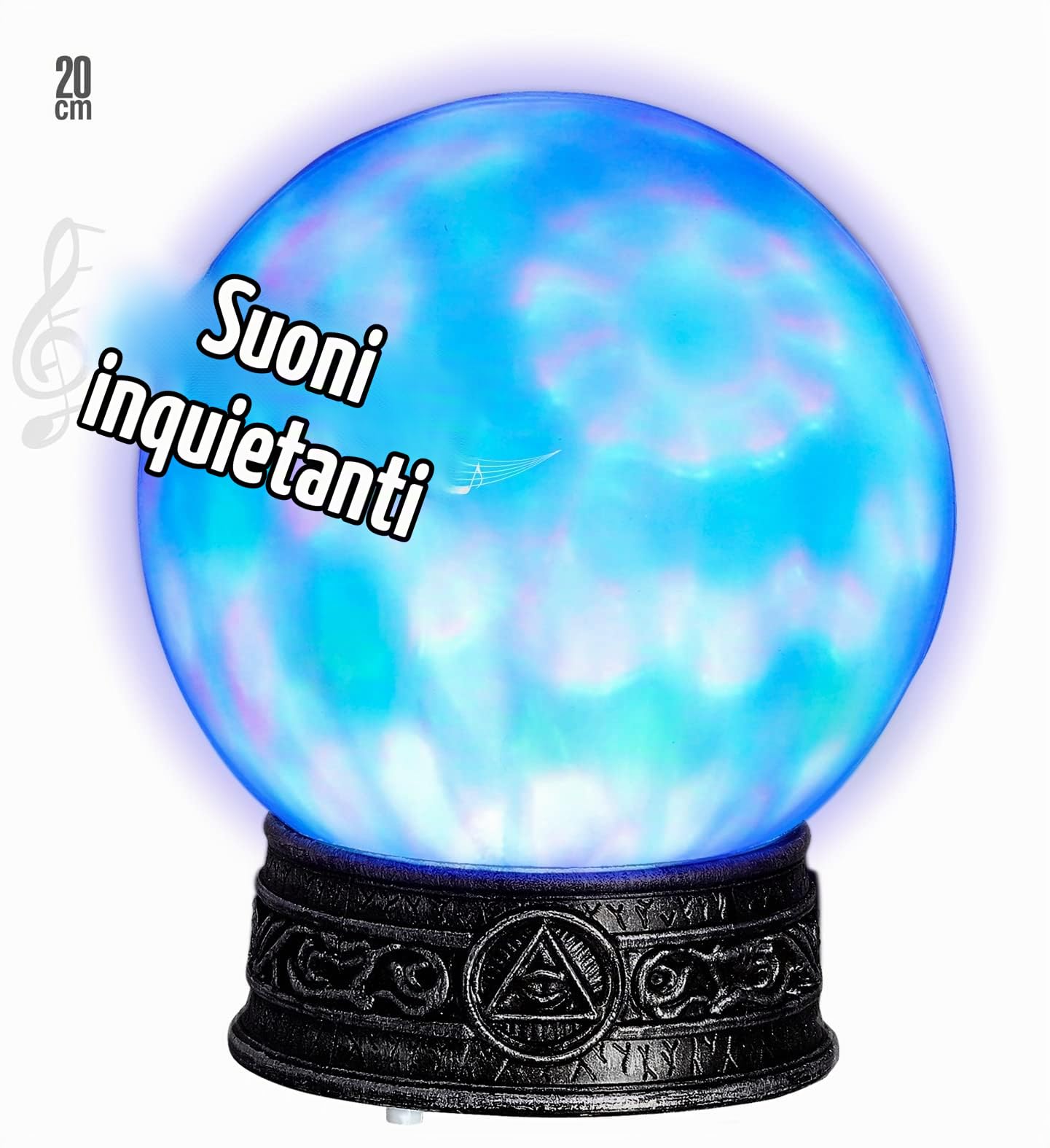 shoperama Magica sfera di cristallo 20 cm con piede effetti luminosi e sonori indovinatrice maga zingara sensitivo